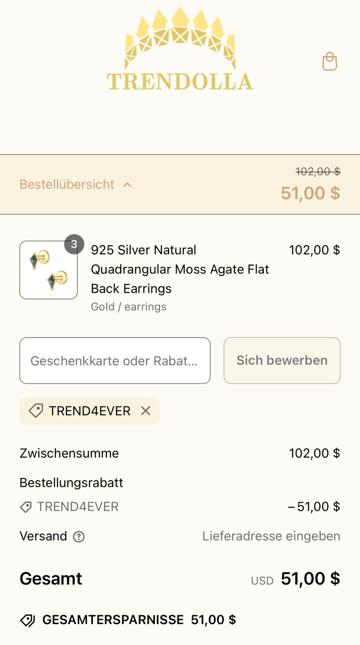 TREND4EVER coupon verification screenshot