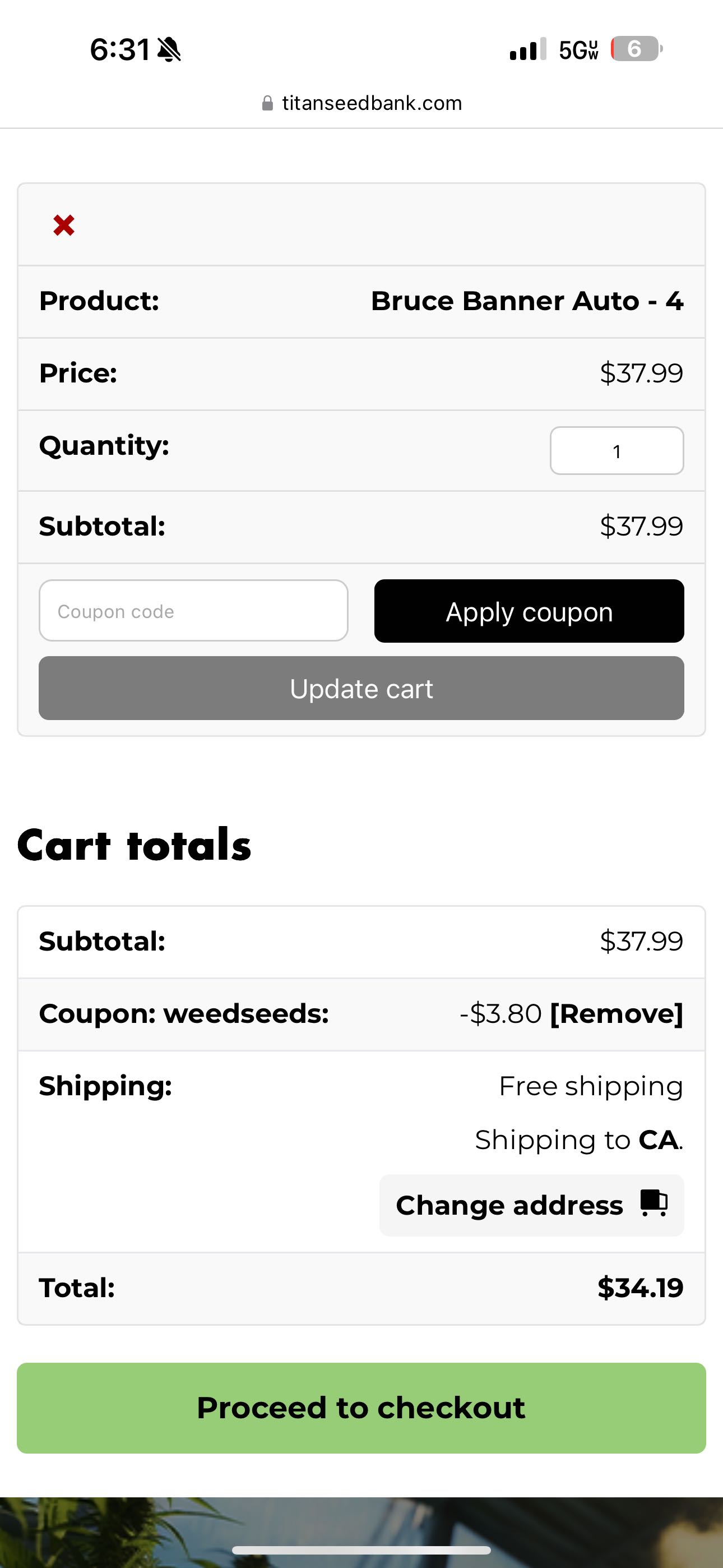 Seed Bank coupon verification screenshot