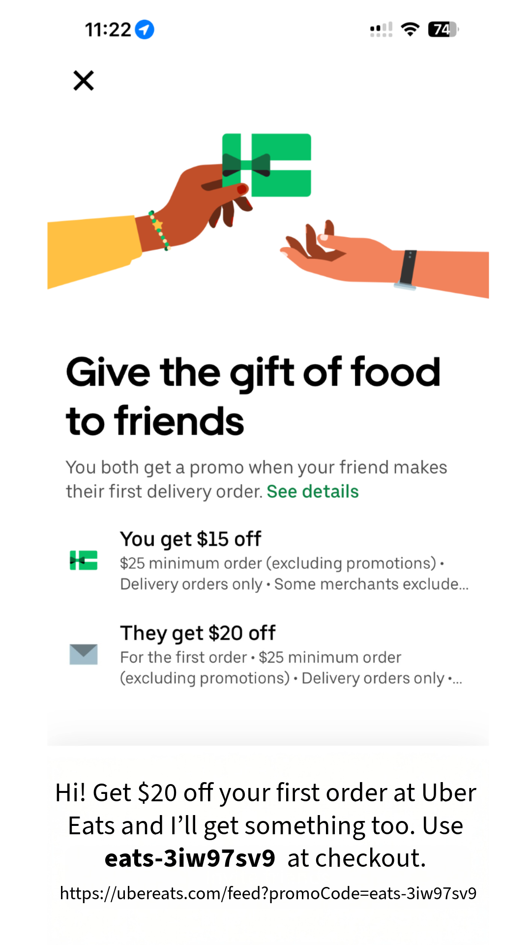 Uber promo code screenshot showing code eats-3iw97sv9 applied at Uber checkout page. Uploaded by SimplyCodes community member Administrator on Apr 11, 2025