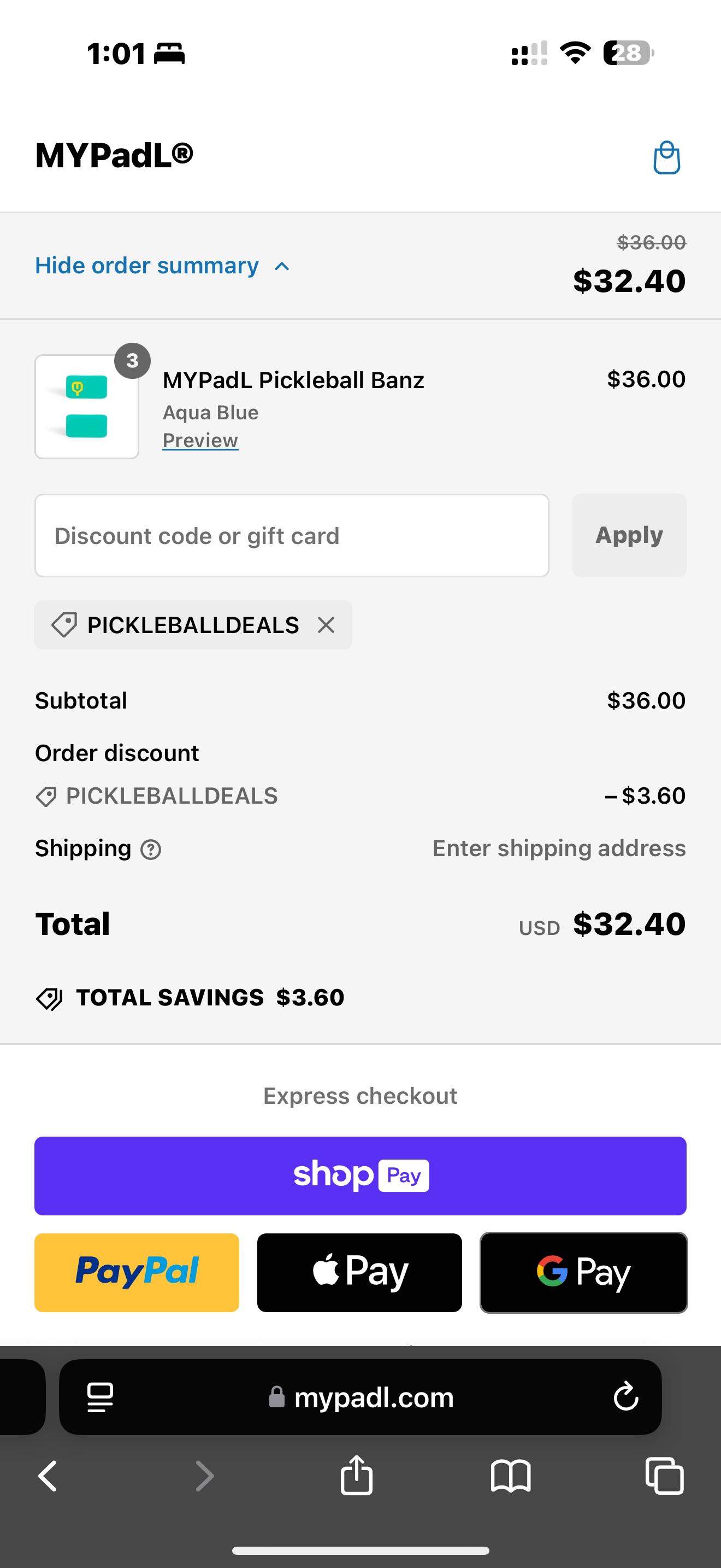 MYPadL coupon verification screenshot