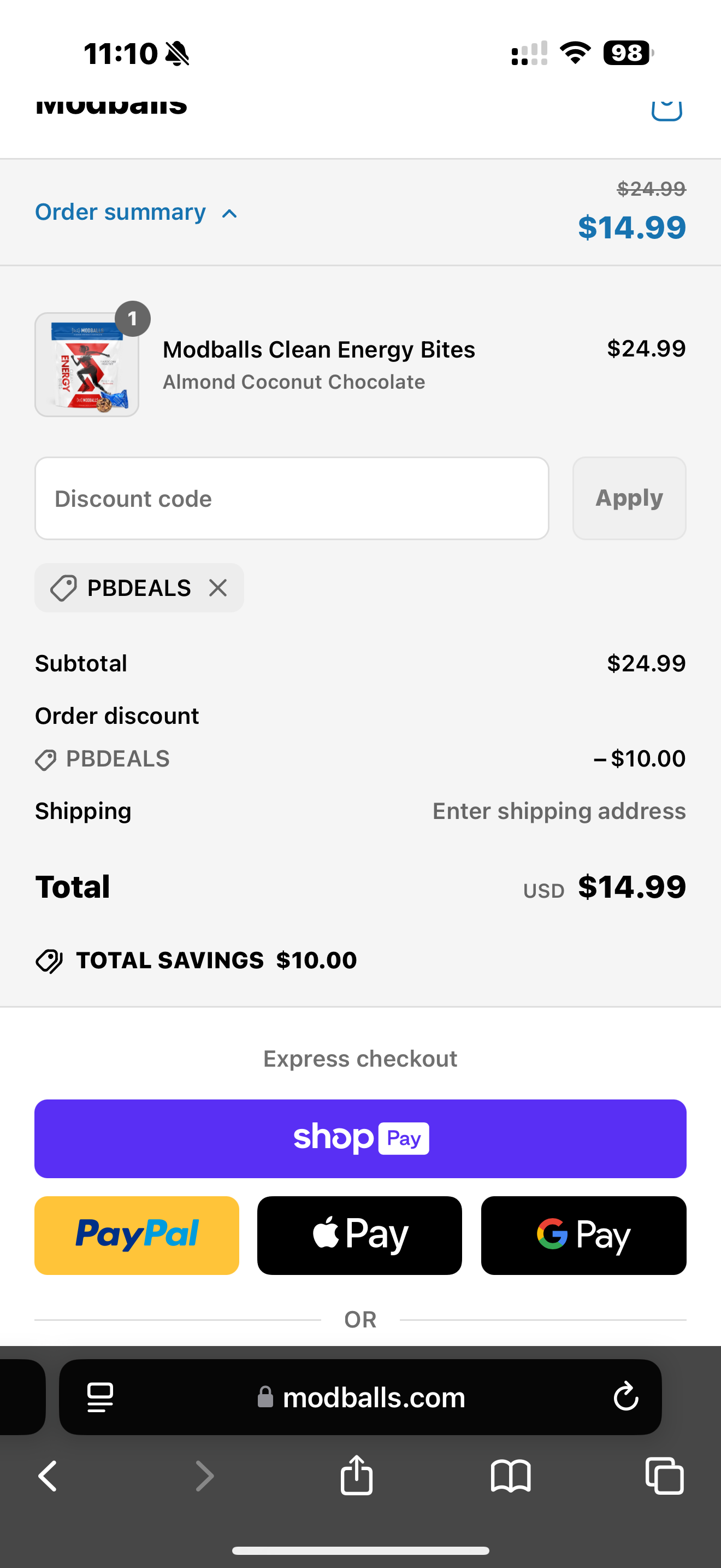 PBDEALS coupon verification screenshot