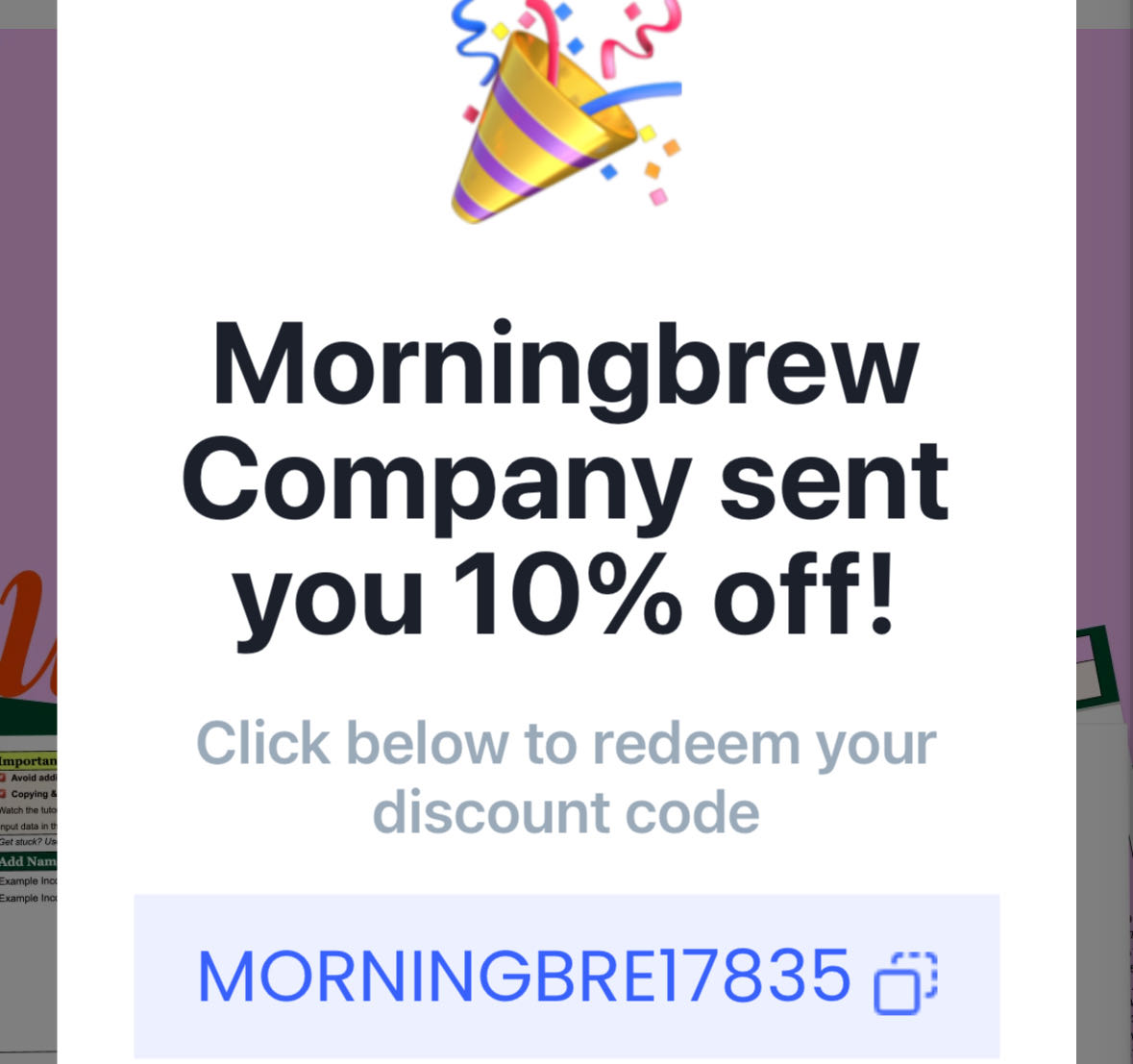 MORNINGBRE49723 coupon verification screenshot