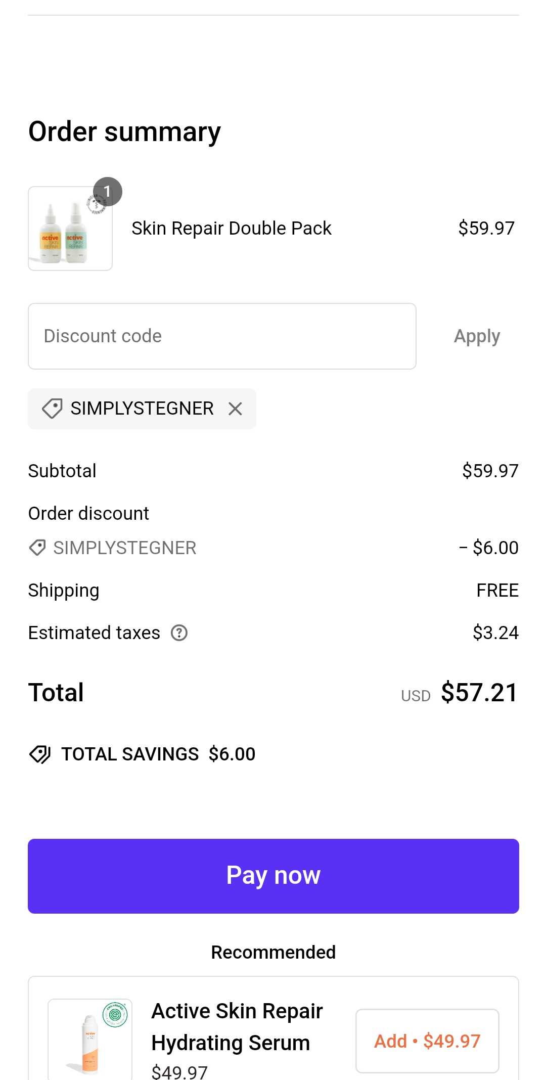 SIMPLYSTEGNER coupon verification screenshot