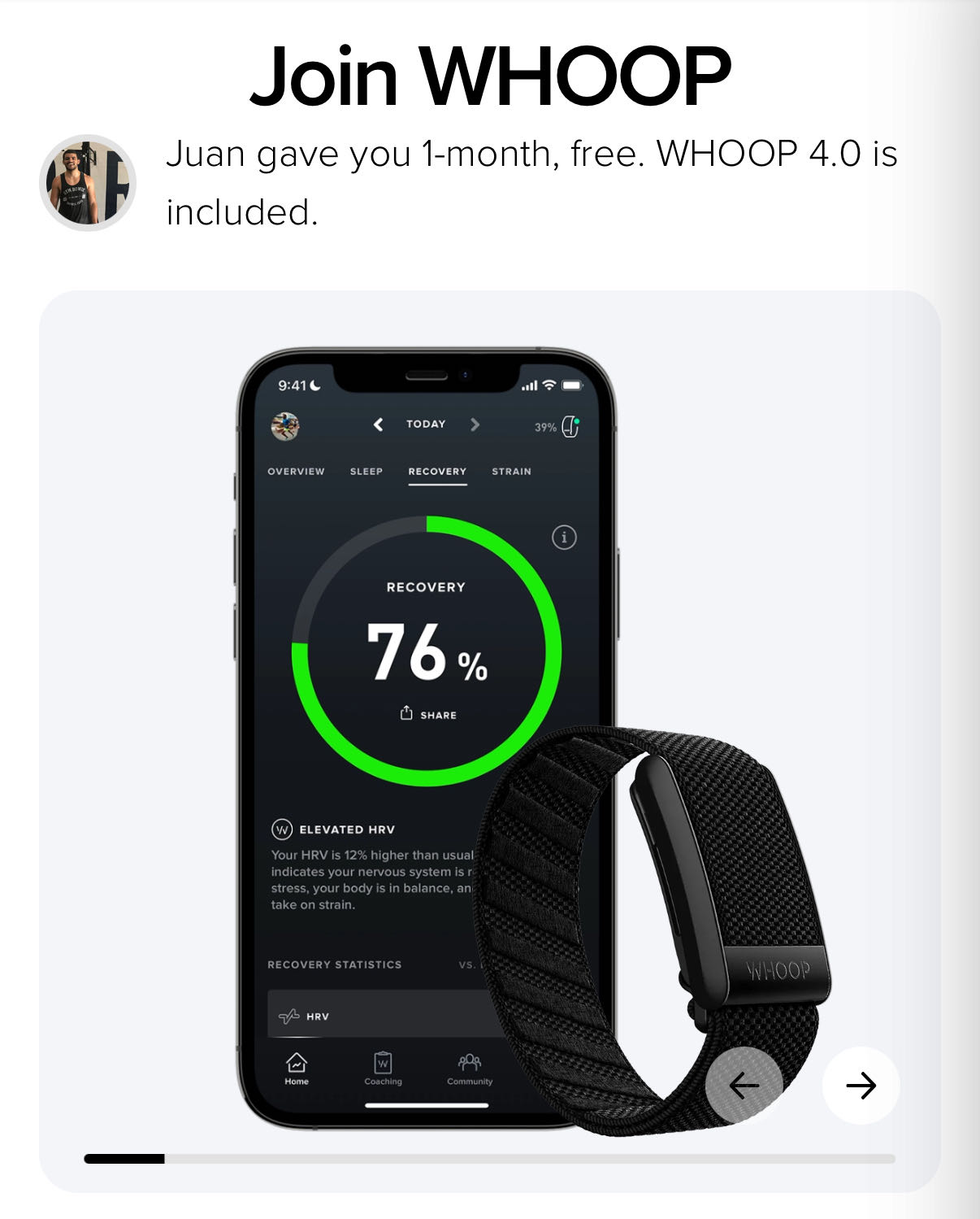 Whoop coupon verification screenshot