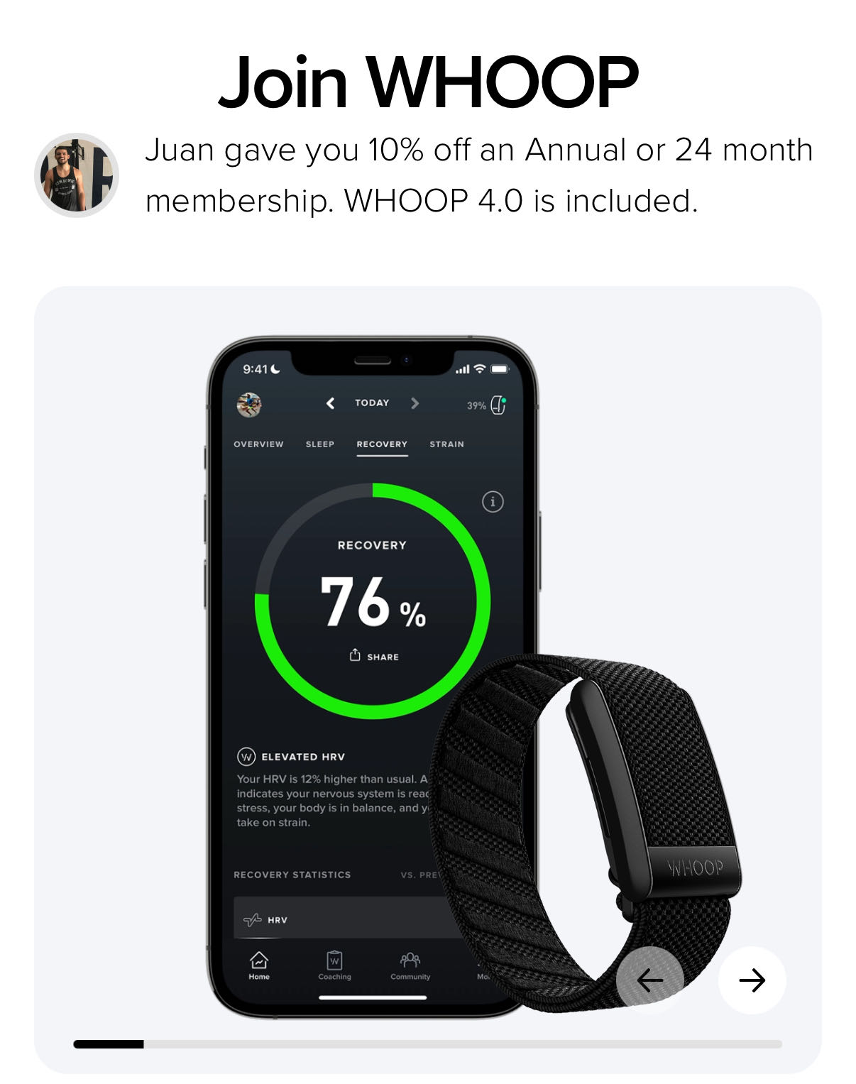 Whoop coupon verification screenshot