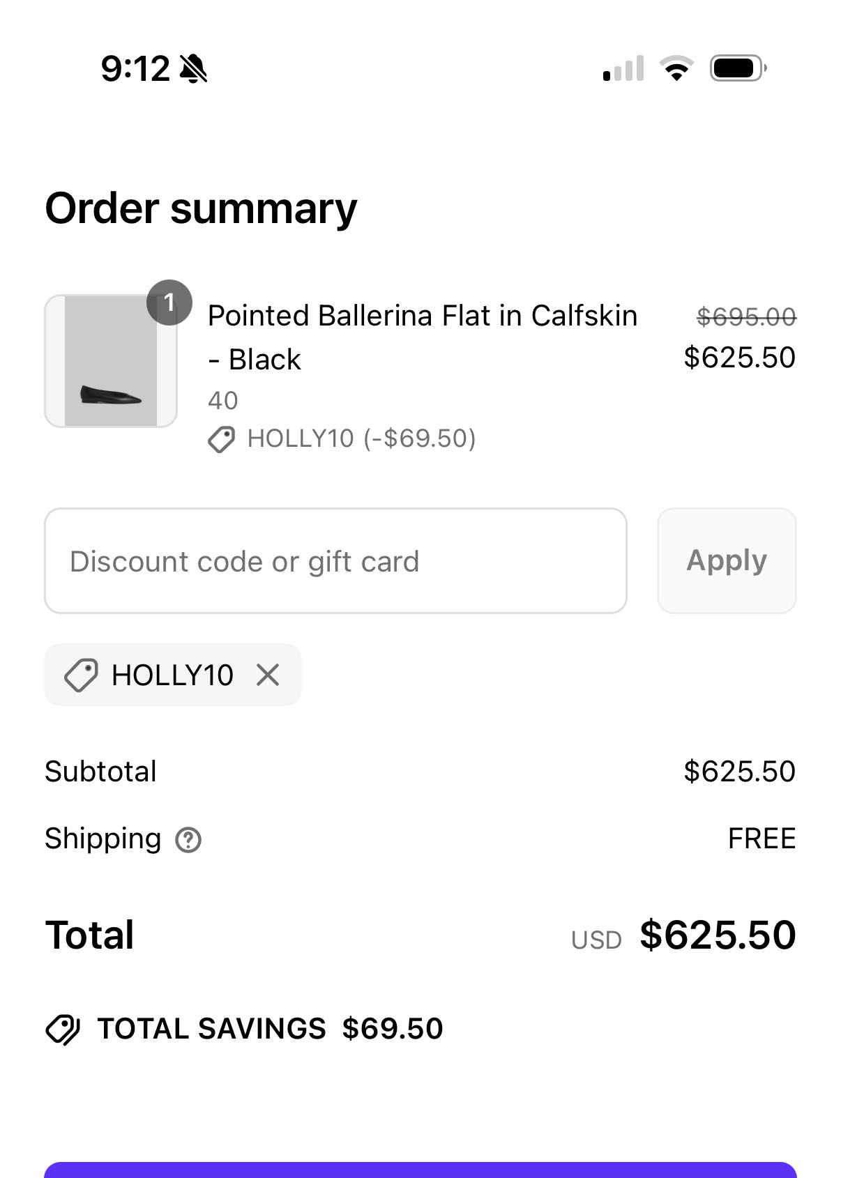 HOLLY10 coupon verification screenshot