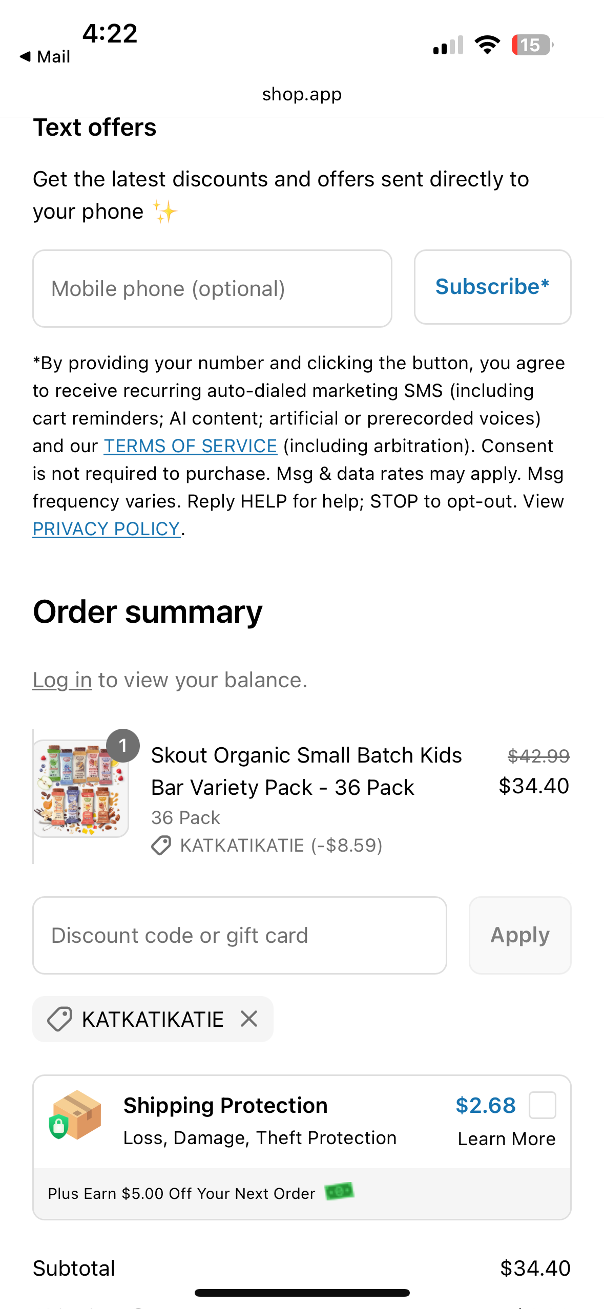 KATKATIKATIE coupon verification screenshot