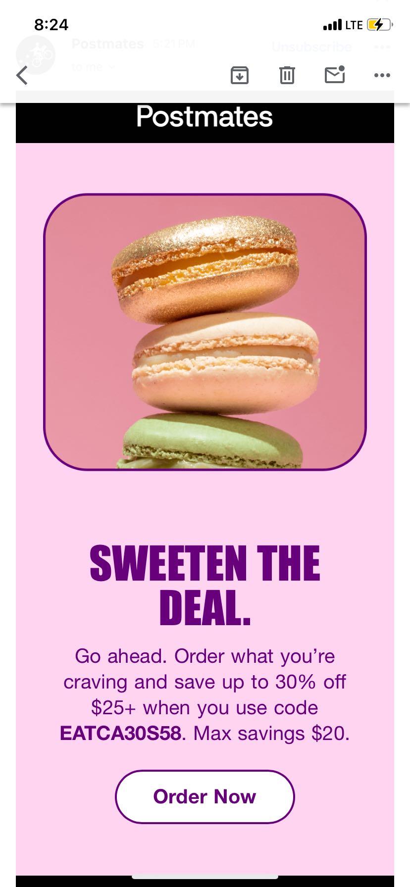 Postmates coupon verification screenshot