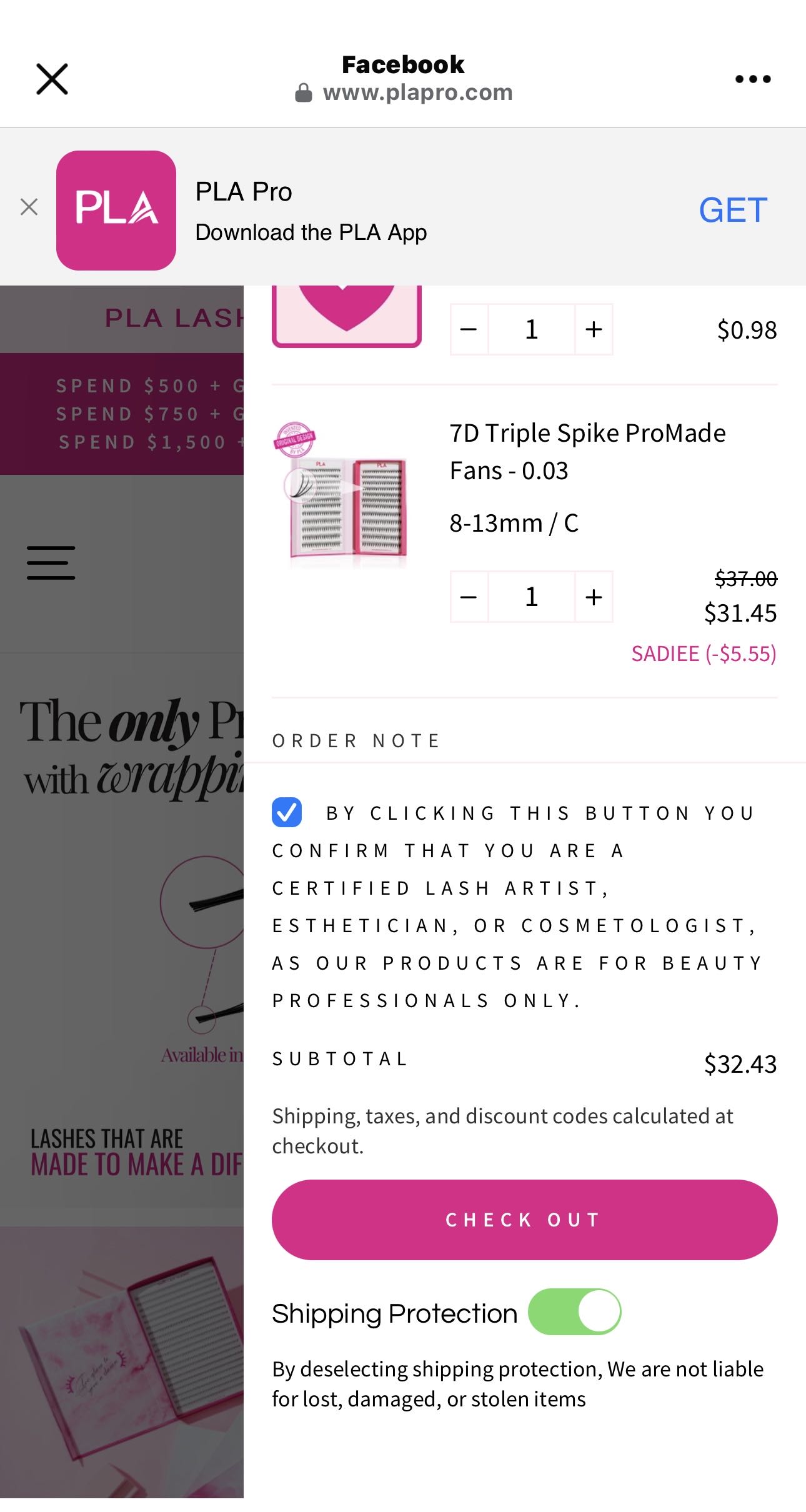 SADIEE coupon verification screenshot