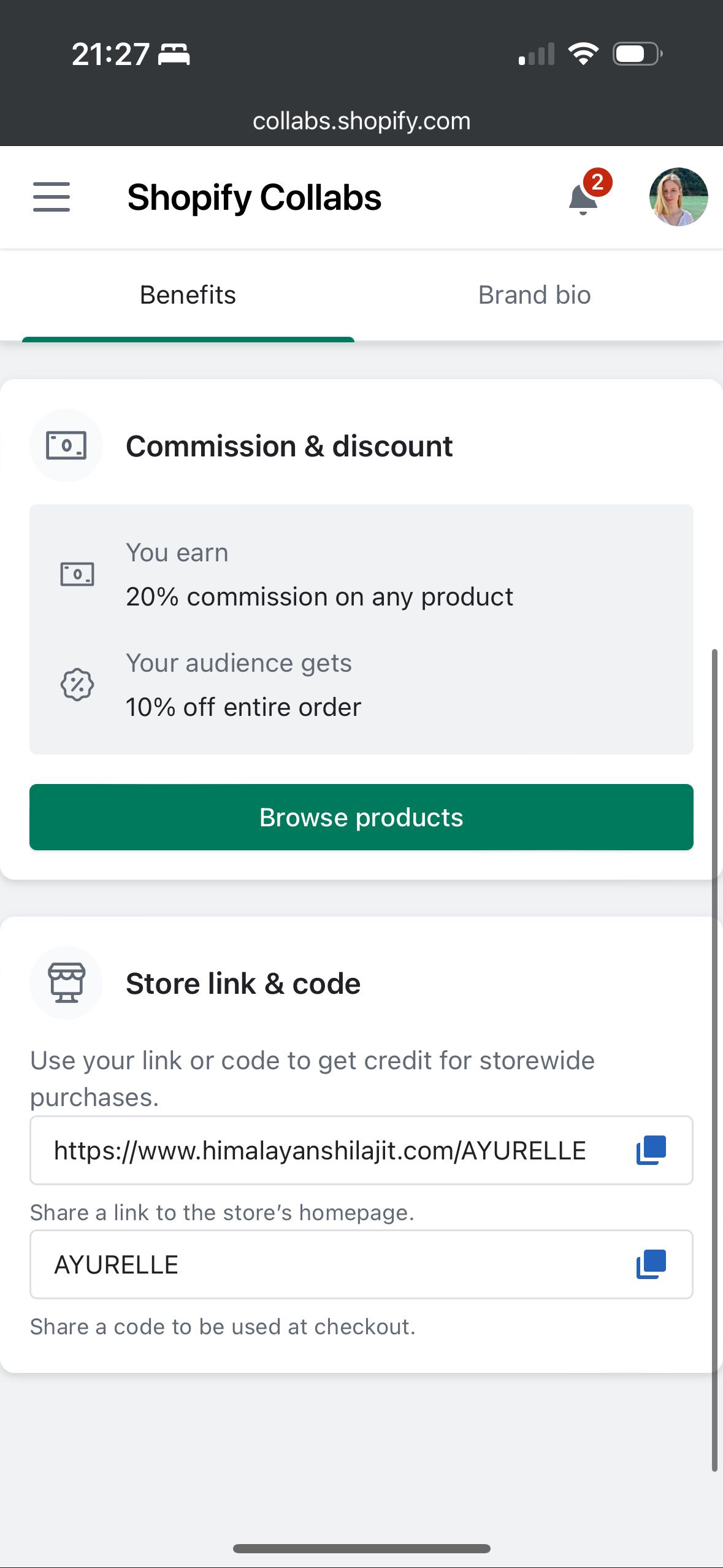 AYURELLE coupon verification screenshot
