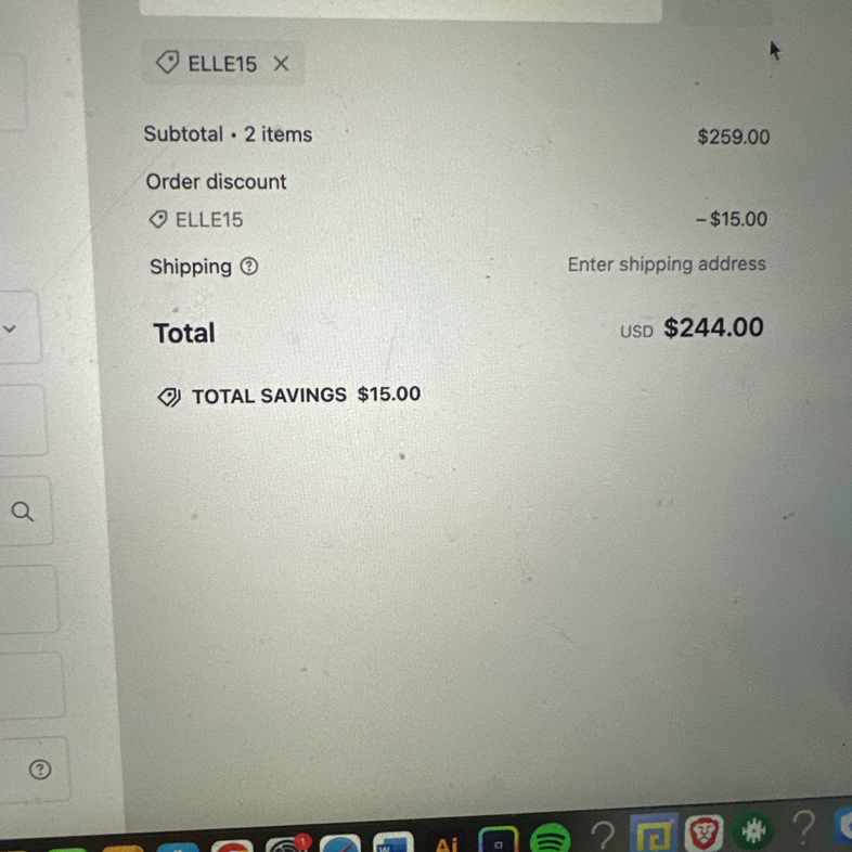 ELLE15 coupon verification screenshot