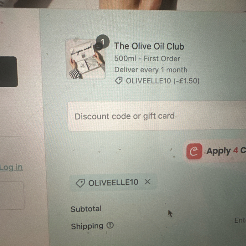 OLIVEELLE10 coupon verification screenshot