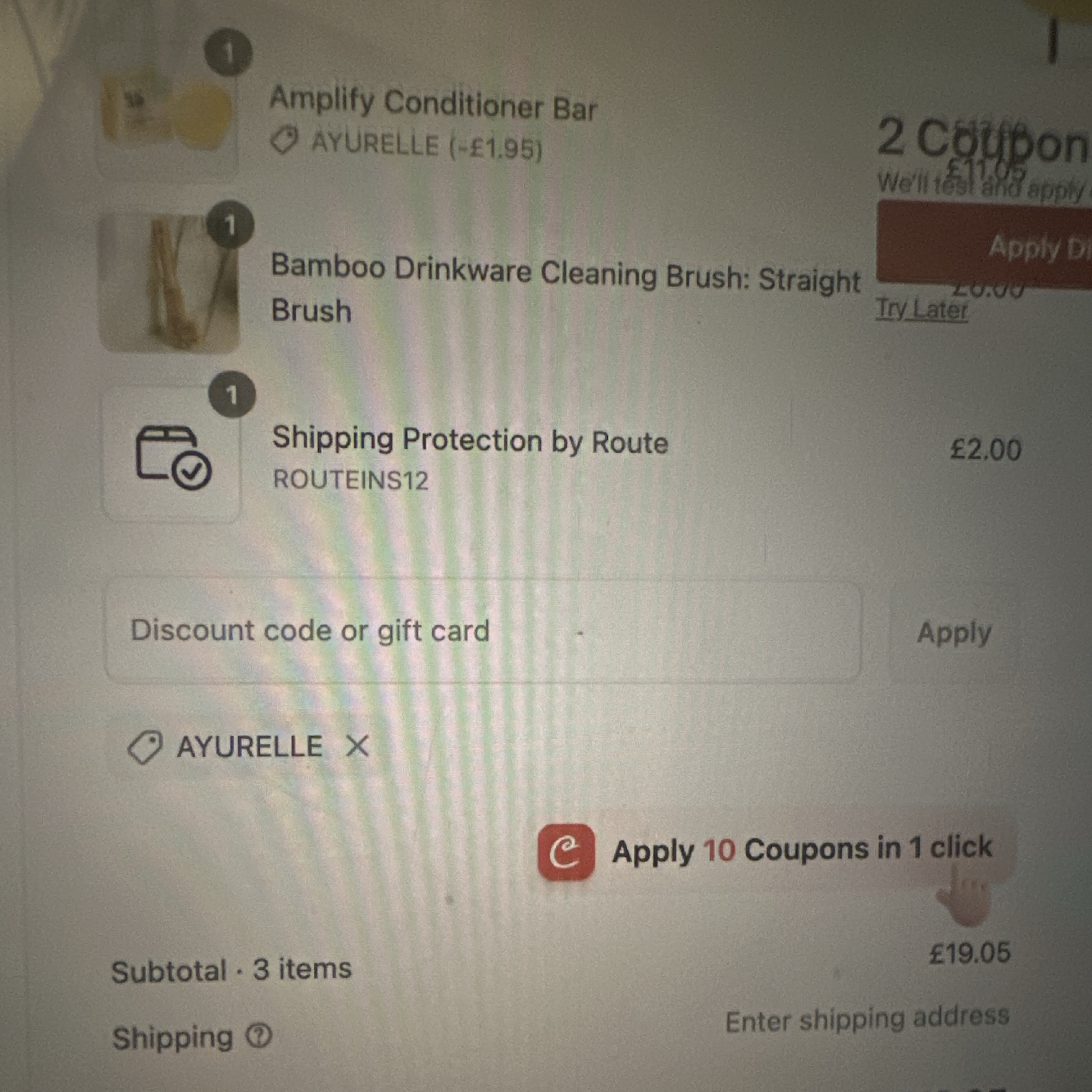 AYURELLE coupon verification screenshot