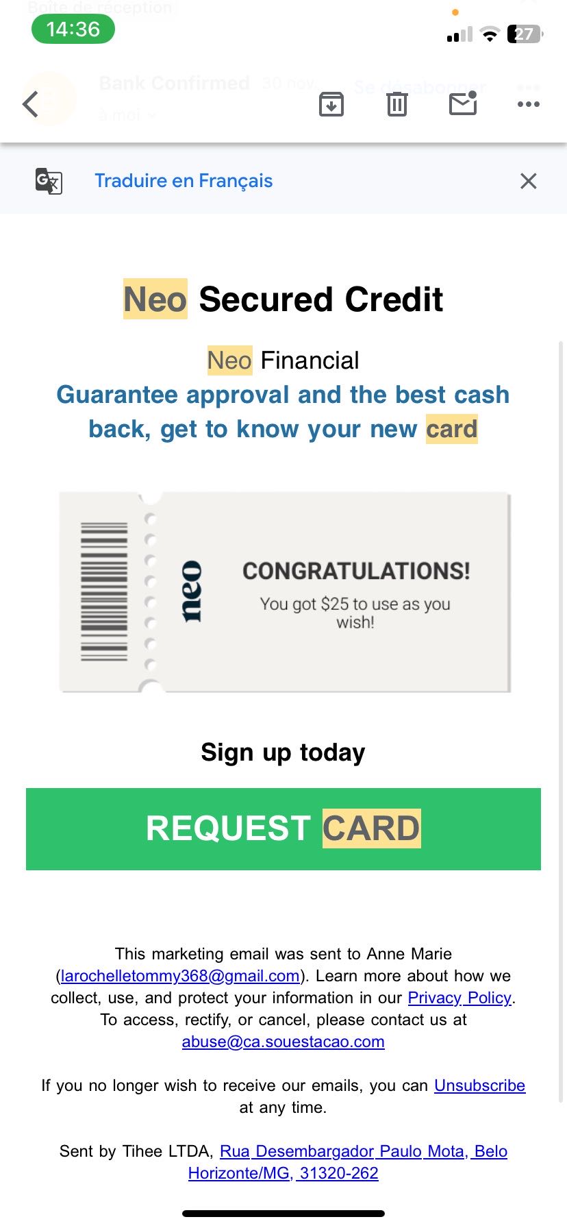 Welcomeback coupon verification screenshot