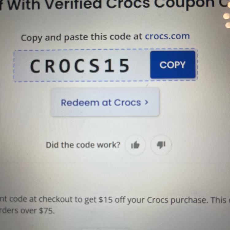 Crocs coupon verification screenshot