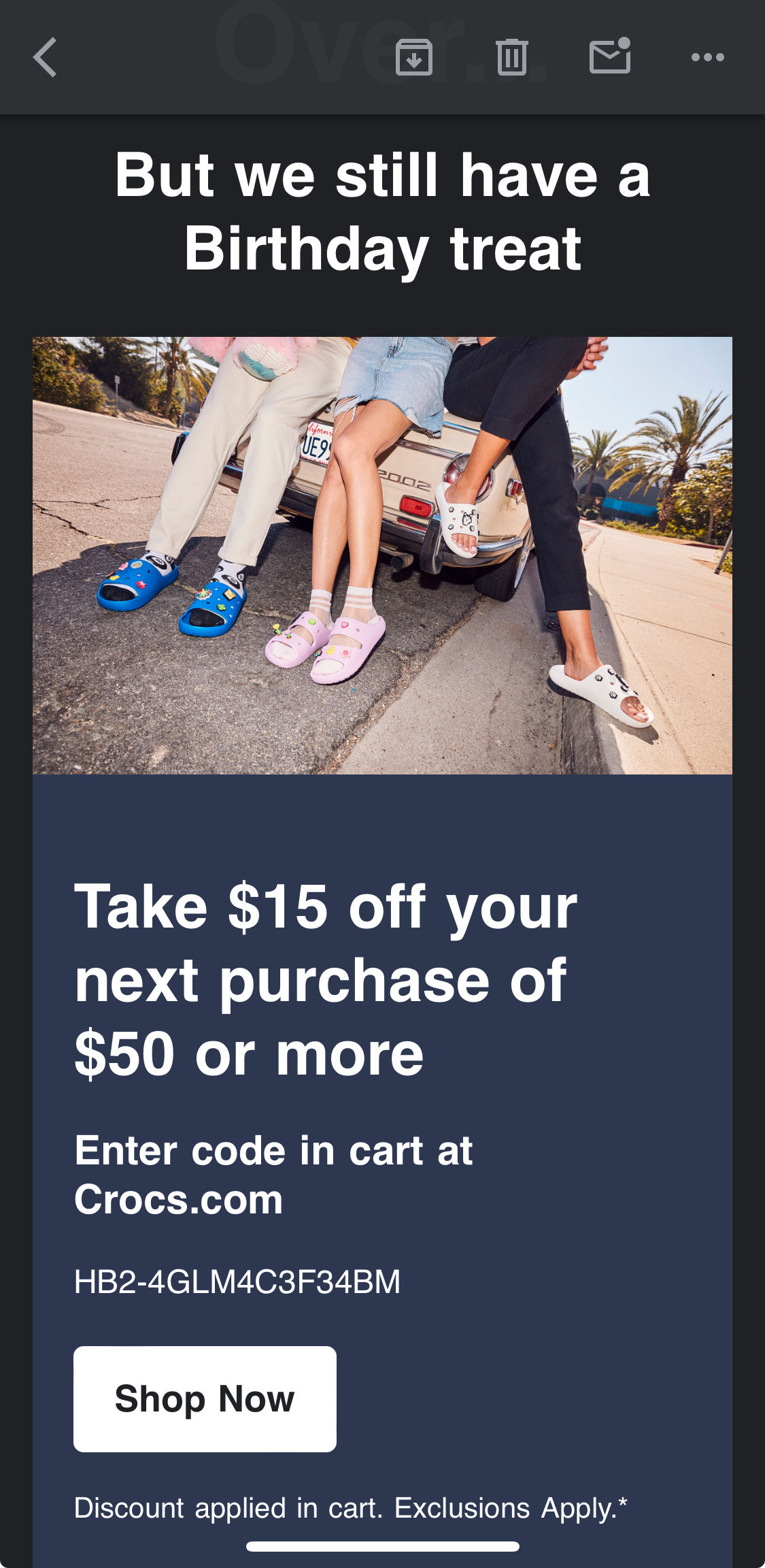 Crocs coupon verification screenshot