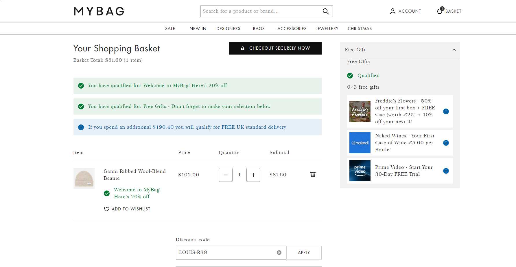 LOUIS-R38 coupon verification screenshot