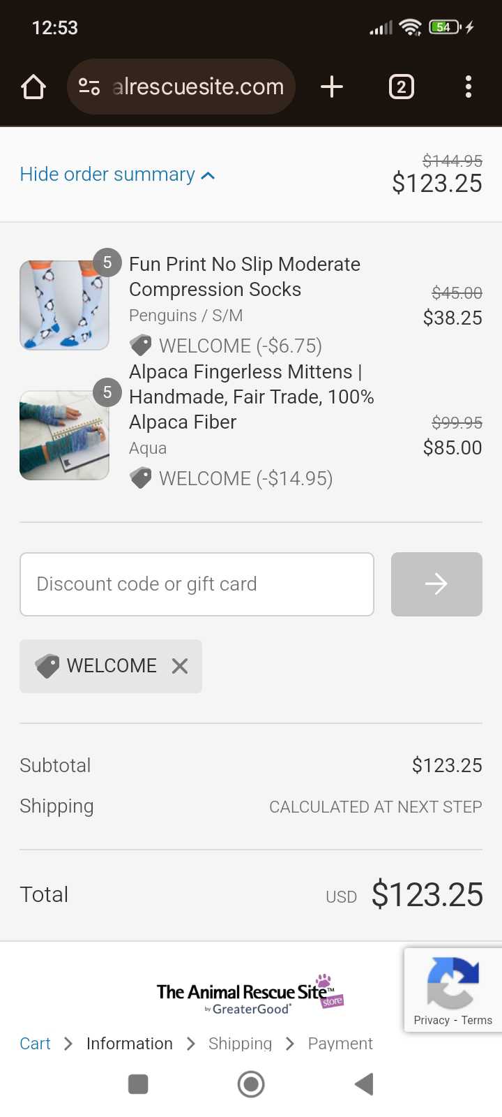 WELCOME coupon verification screenshot