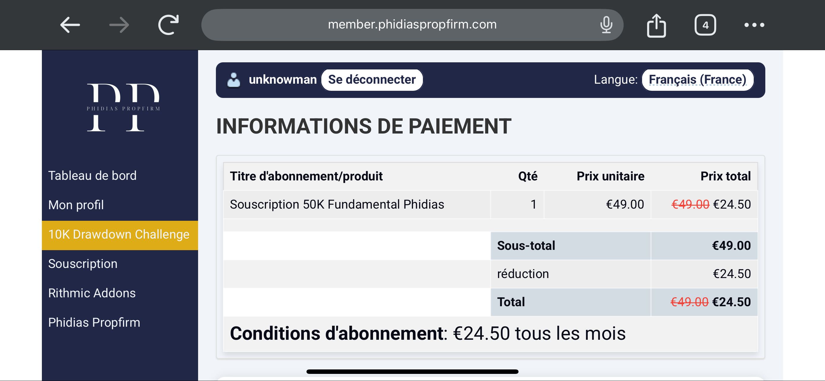 Phidias Propfirm coupon verification screenshot