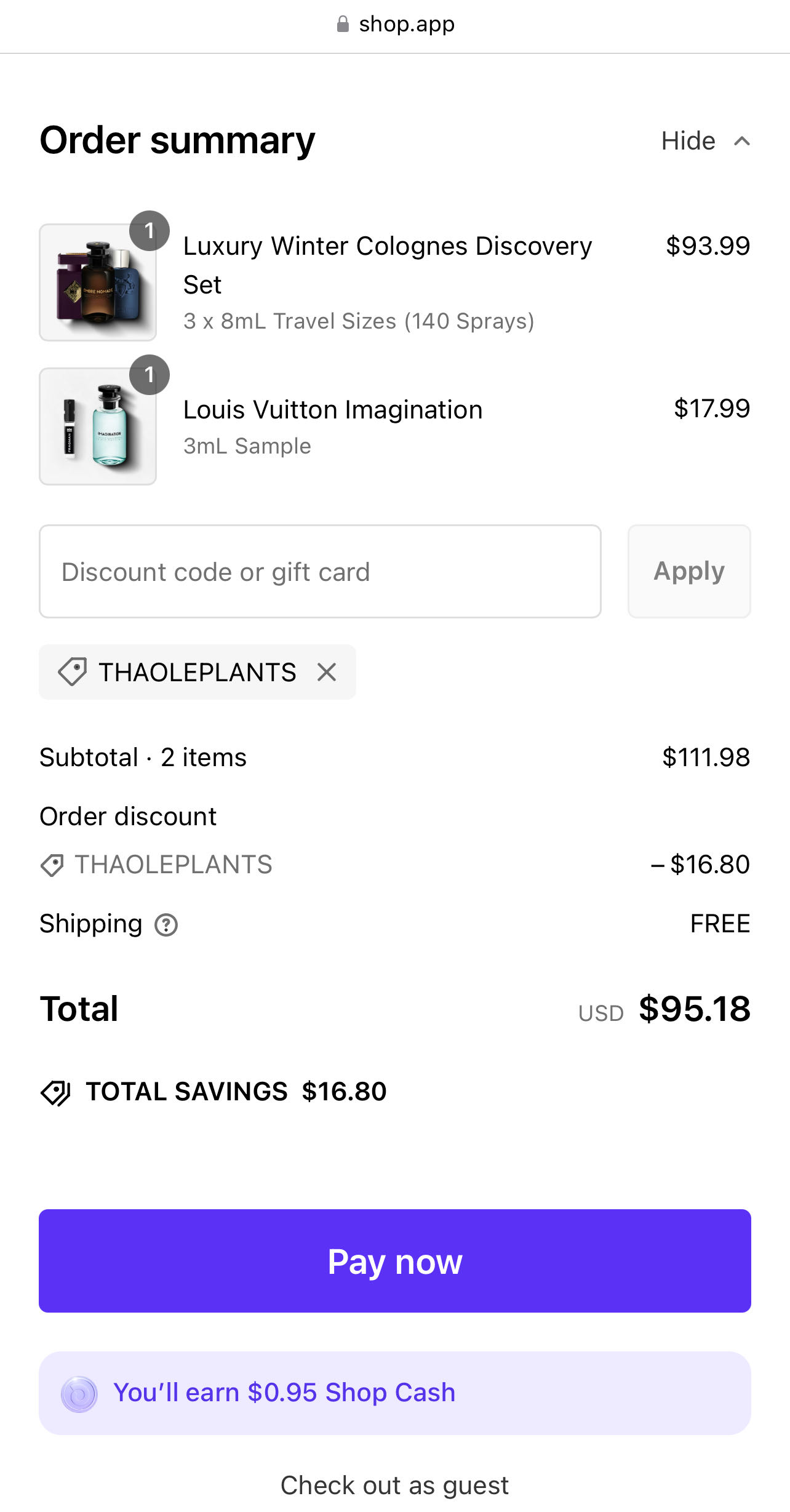 THAOLEPLANTS coupon verification screenshot