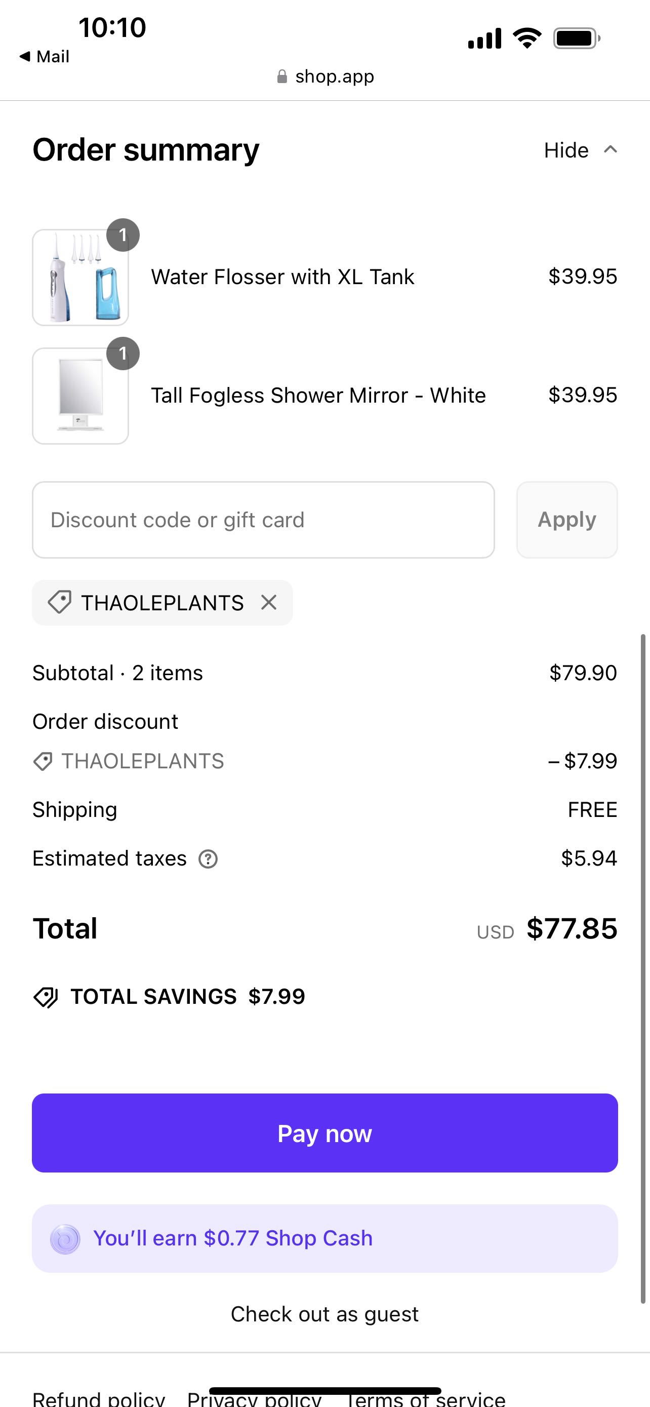 THAOLEPLANTS coupon verification screenshot