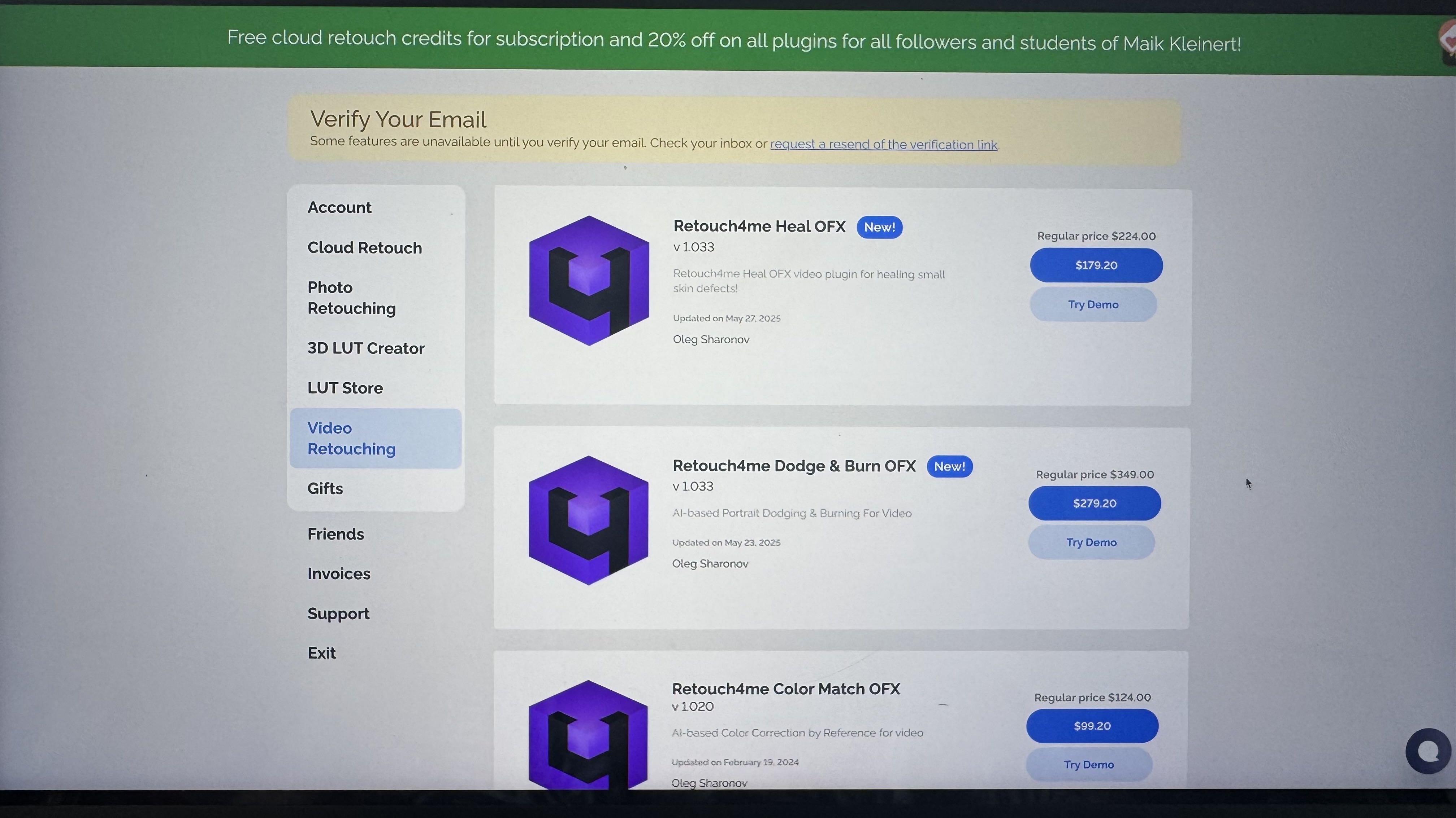 Retouch4me promo code screenshot showing code MAIK20 applied at Retouch4me checkout page. Uploaded by SimplyCodes community member WiseNavigator9738 on Jun 1, 2025