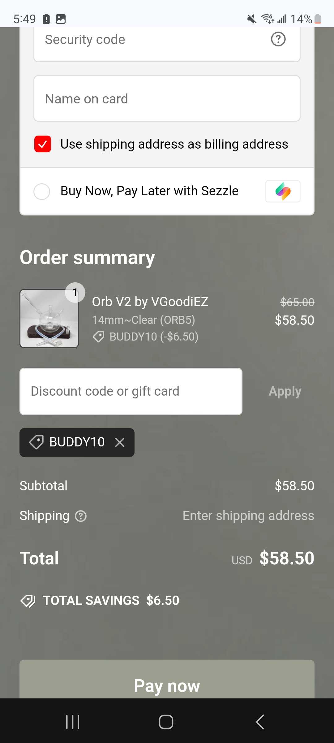 VGoodiez coupon verification screenshot