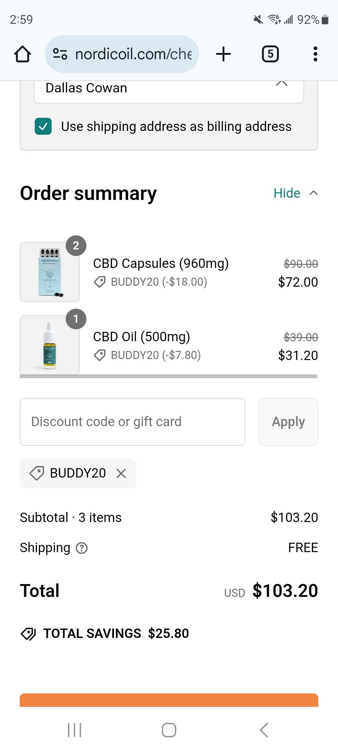 Buddy20 coupon verification screenshot