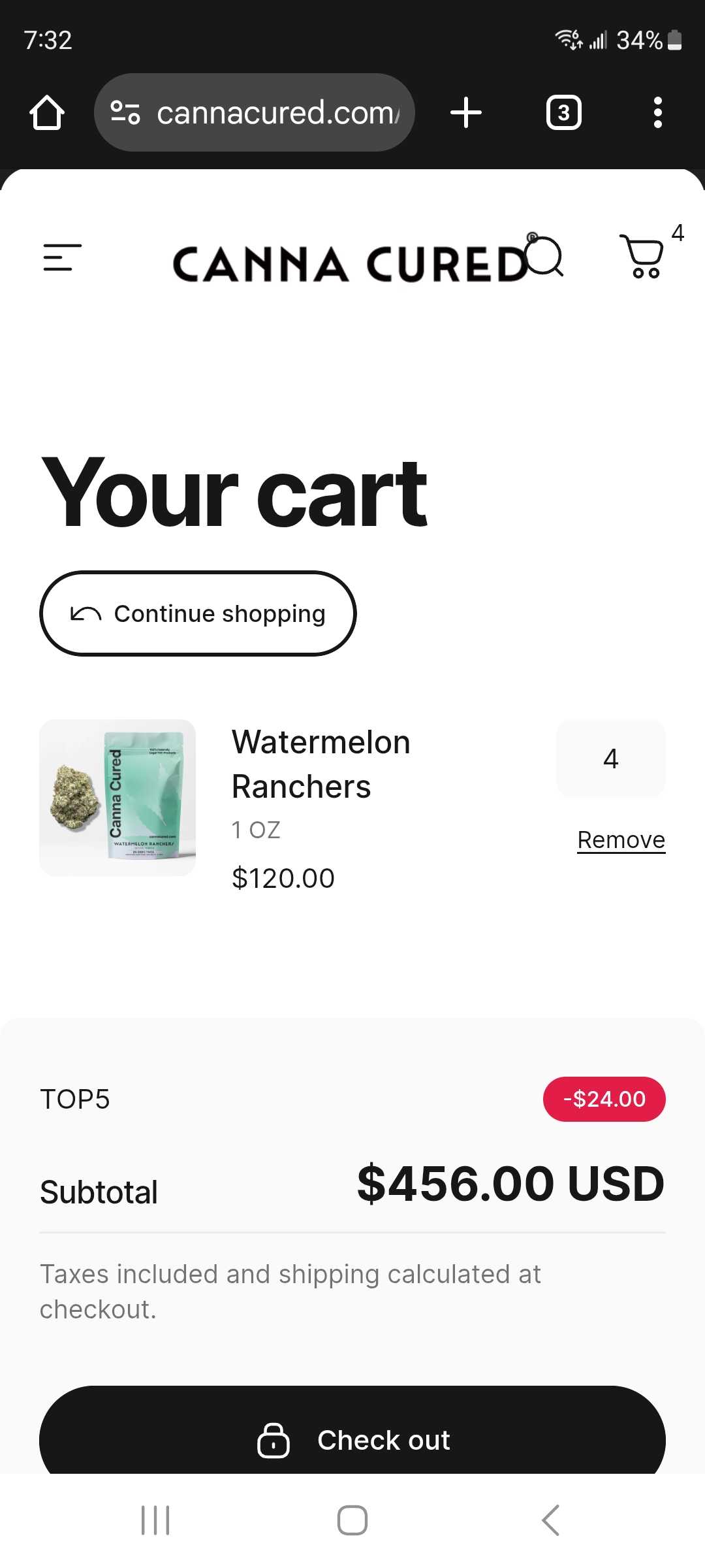 Canna Cured US coupon verification screenshot