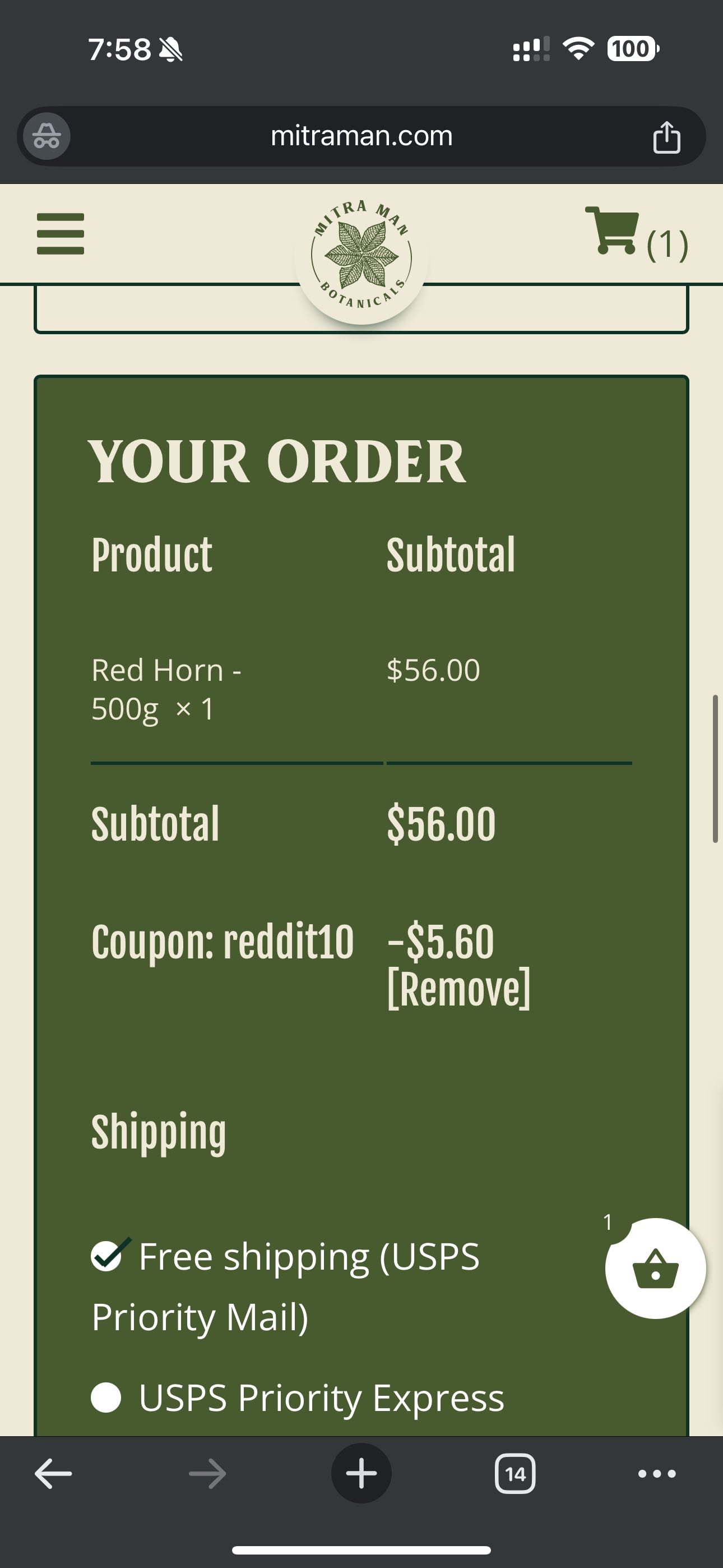 Mitra Man coupon verification screenshot