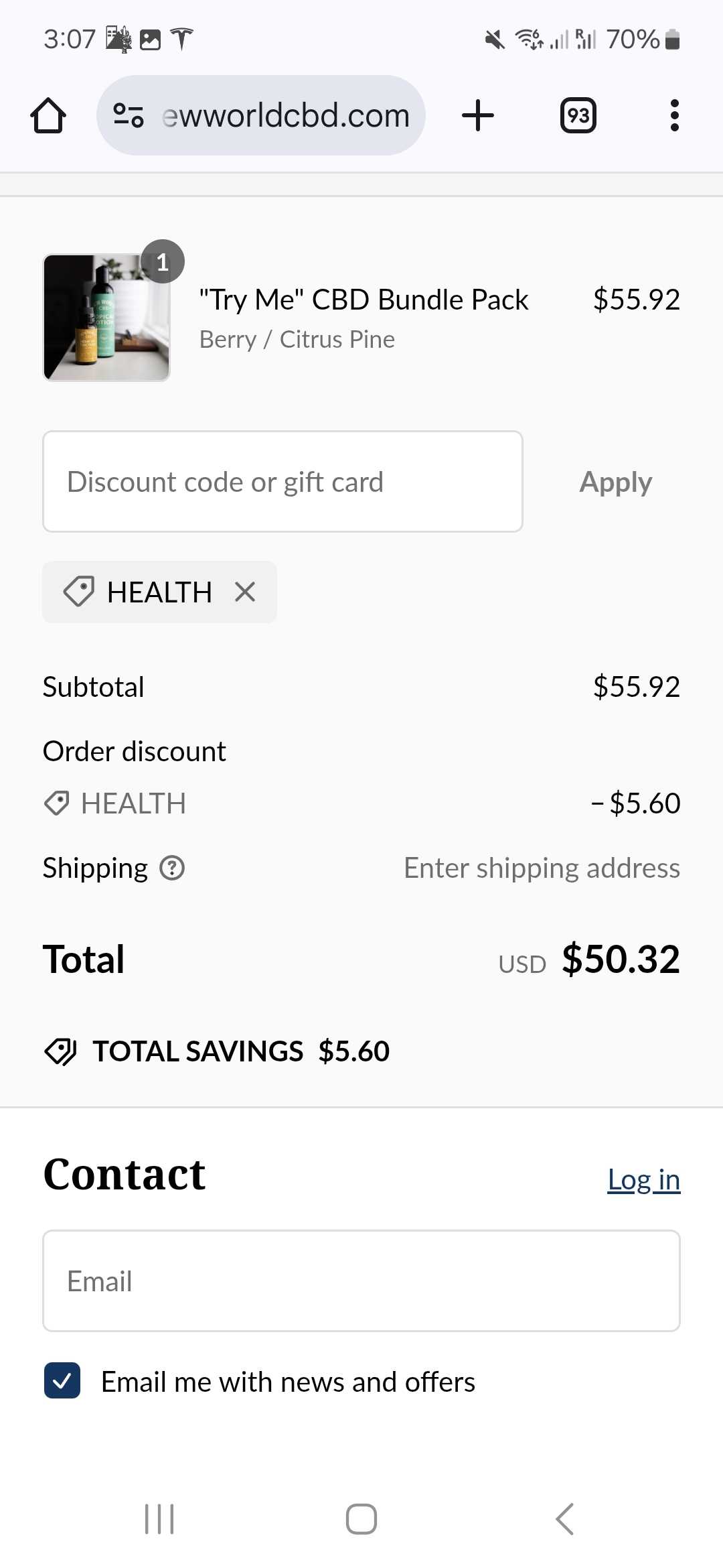 HEALTH coupon verification screenshot
