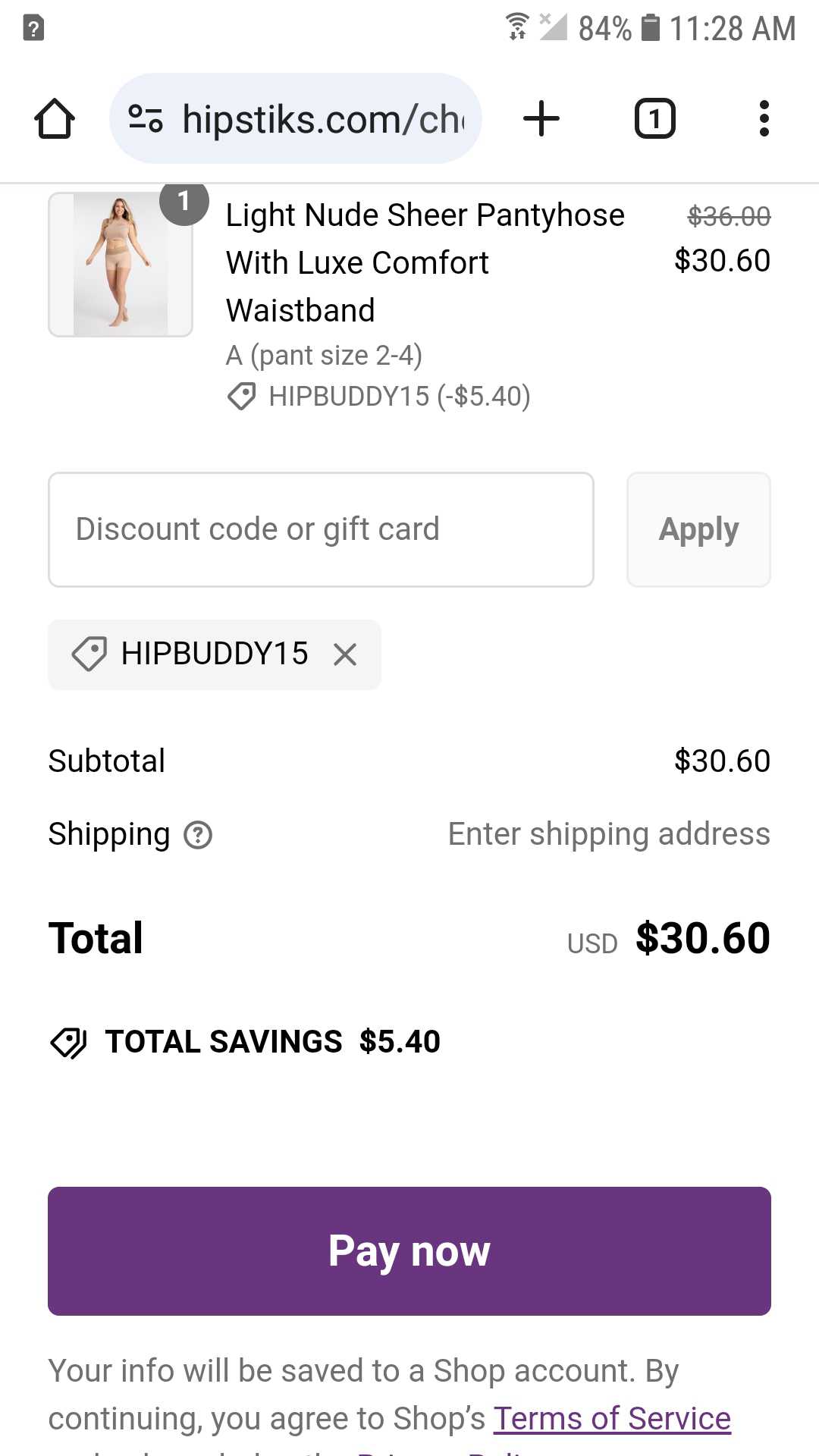 HIPBUDDY15 coupon verification screenshot