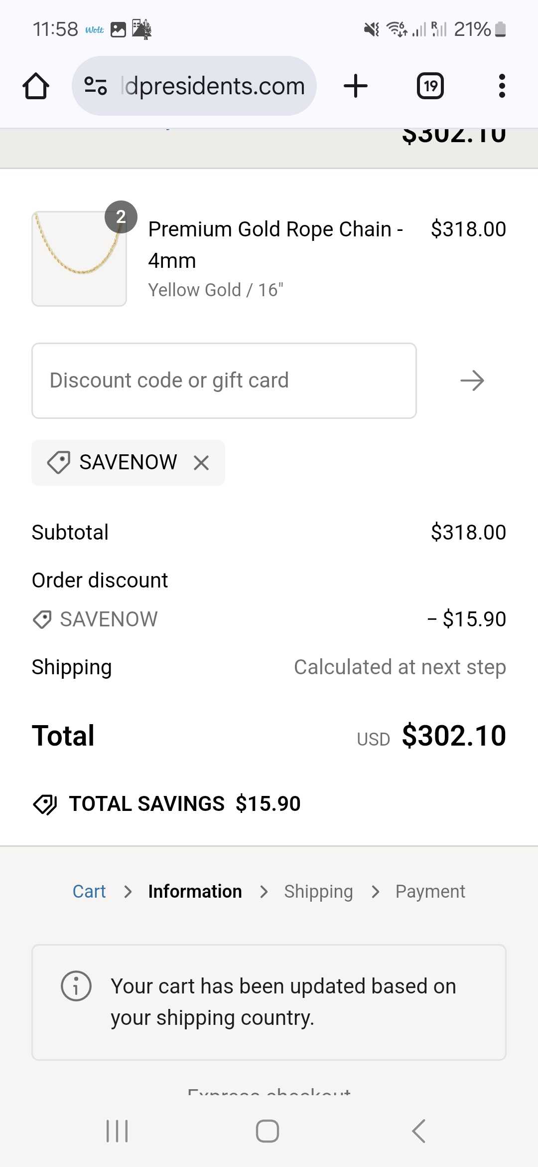SAVENOW coupon verification screenshot