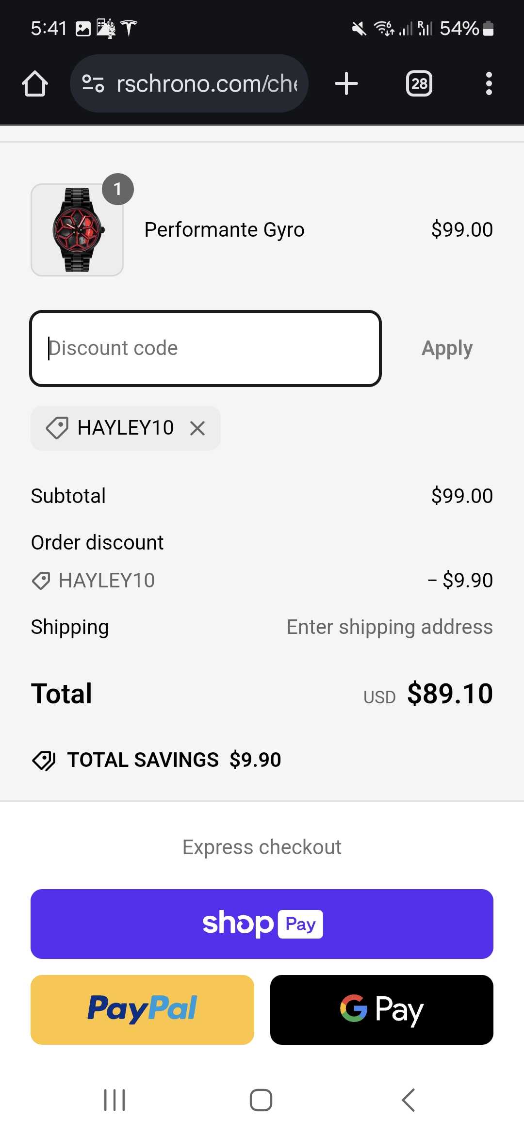 HAYLEY10 coupon verification screenshot