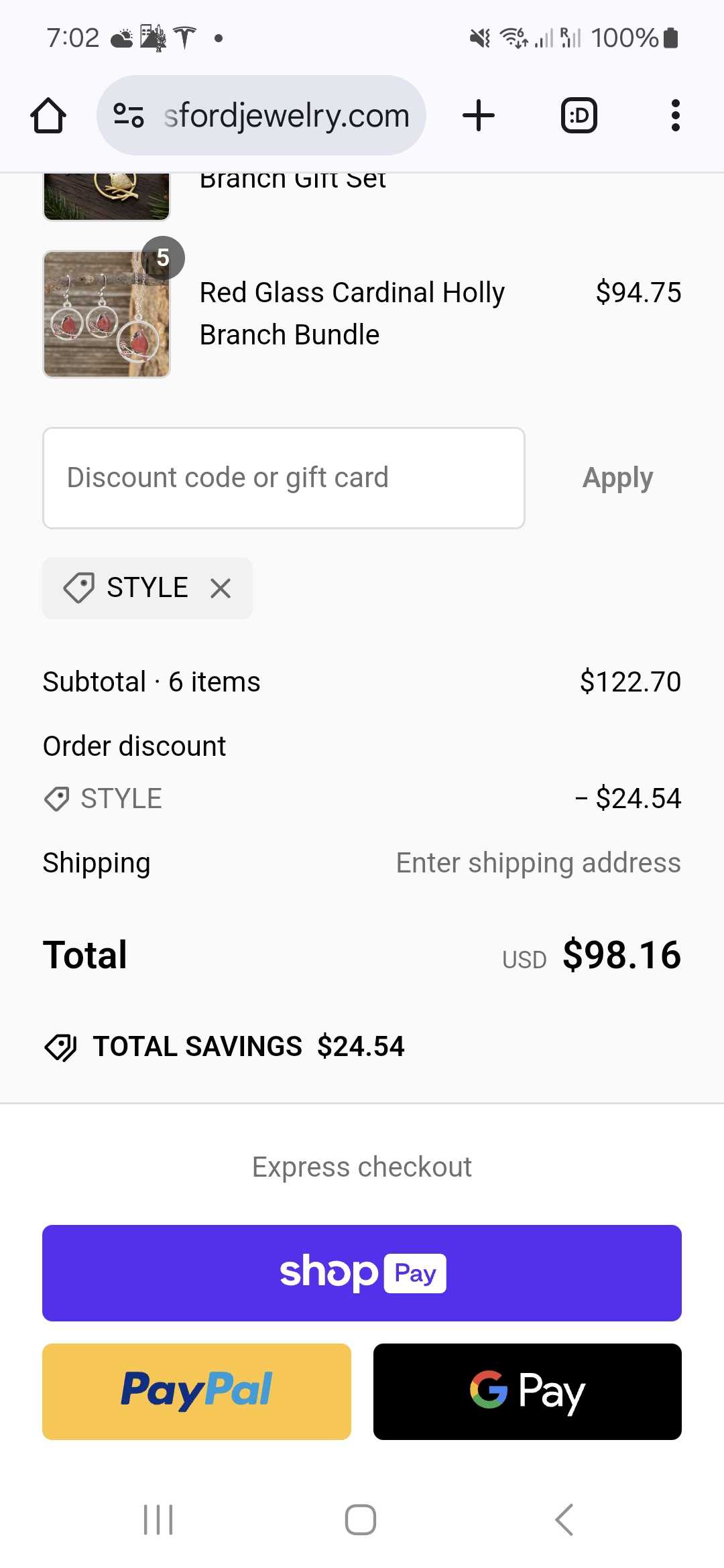 STYLE coupon verification screenshot