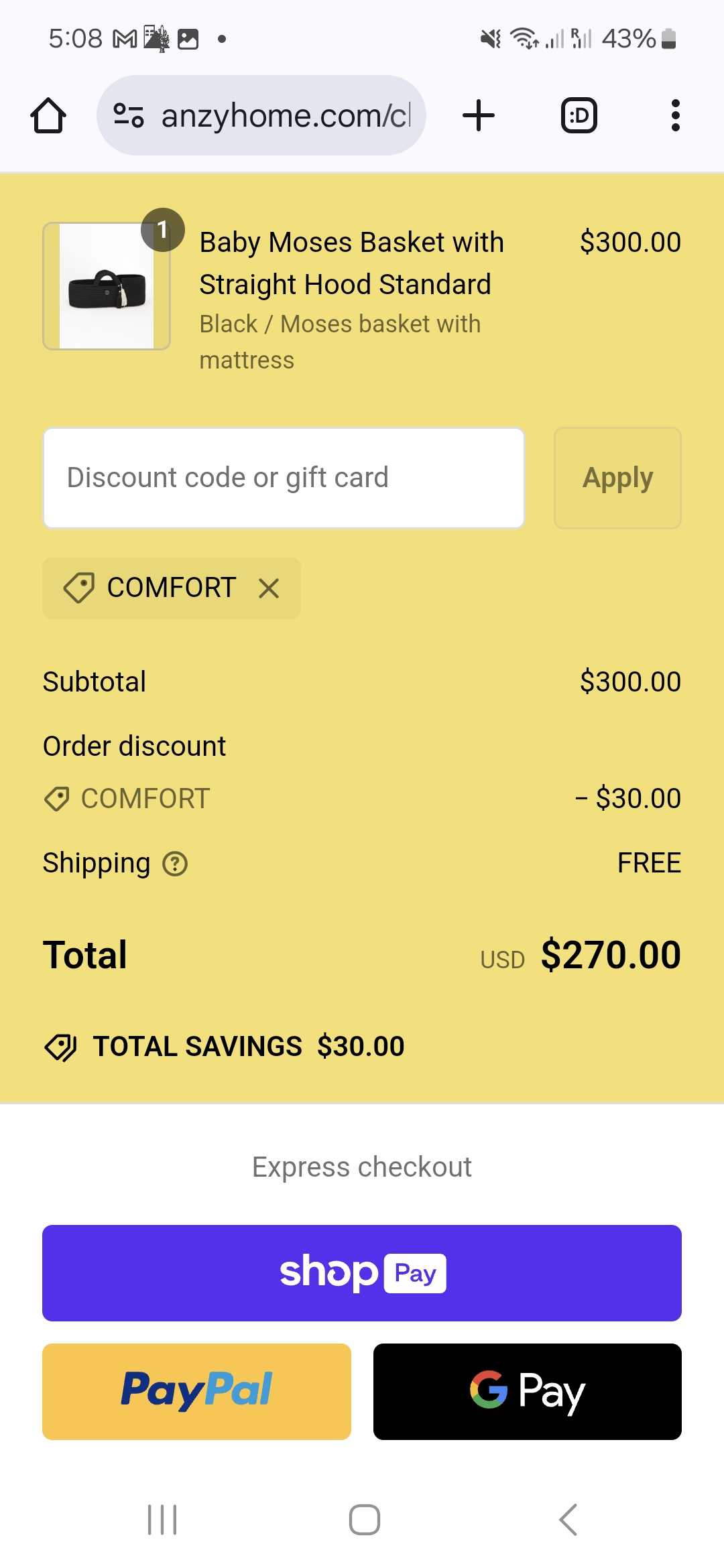 COMFORT coupon verification screenshot