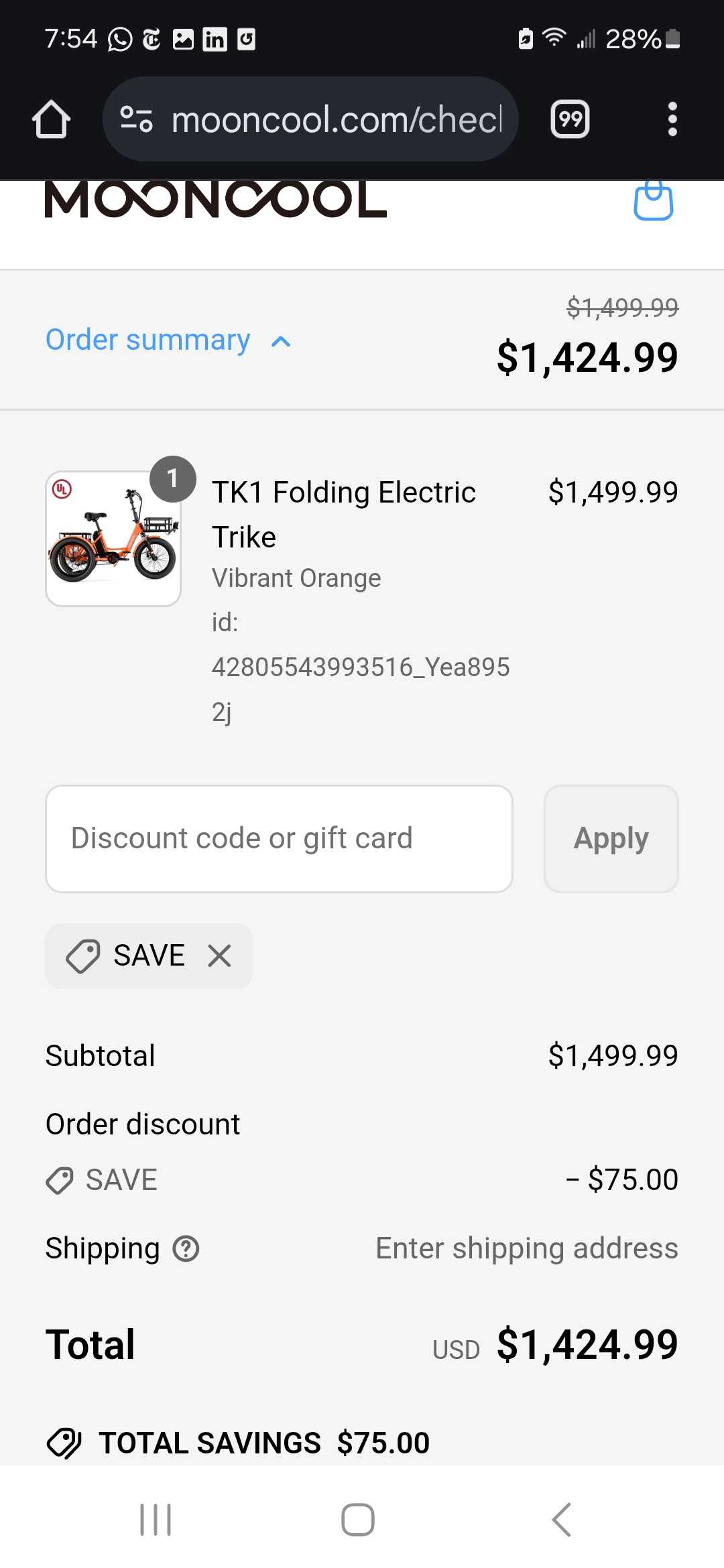 SAVE coupon verification screenshot