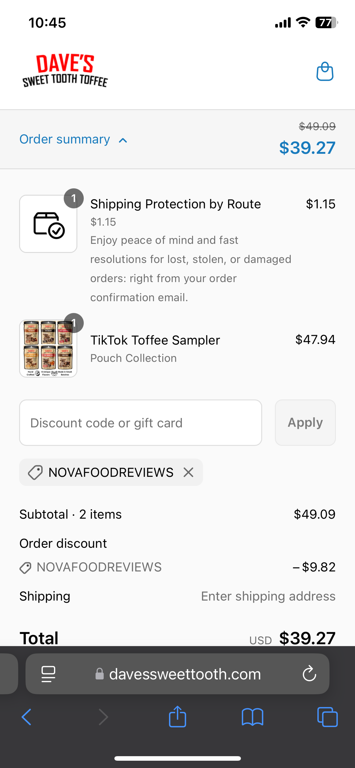 NOVAFOODREVIEWS coupon verification screenshot