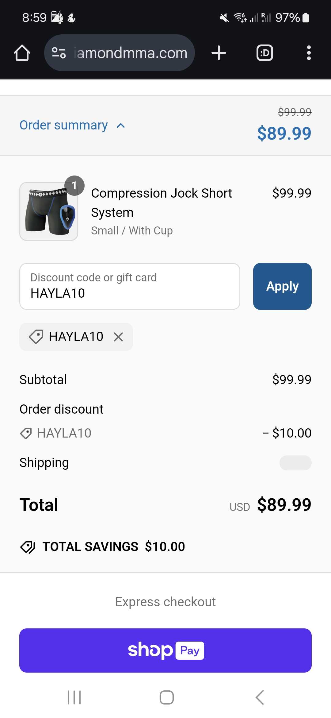 HAYLA10 coupon verification screenshot
