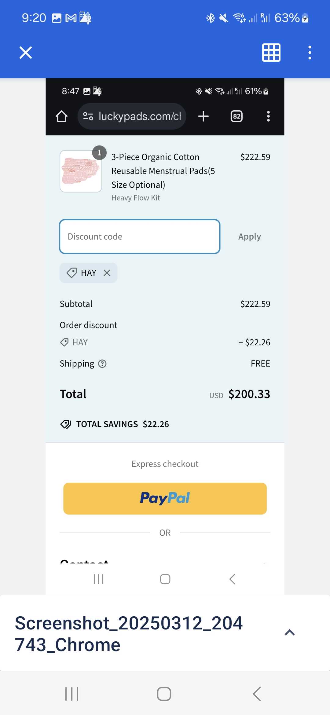 HAY coupon verification screenshot