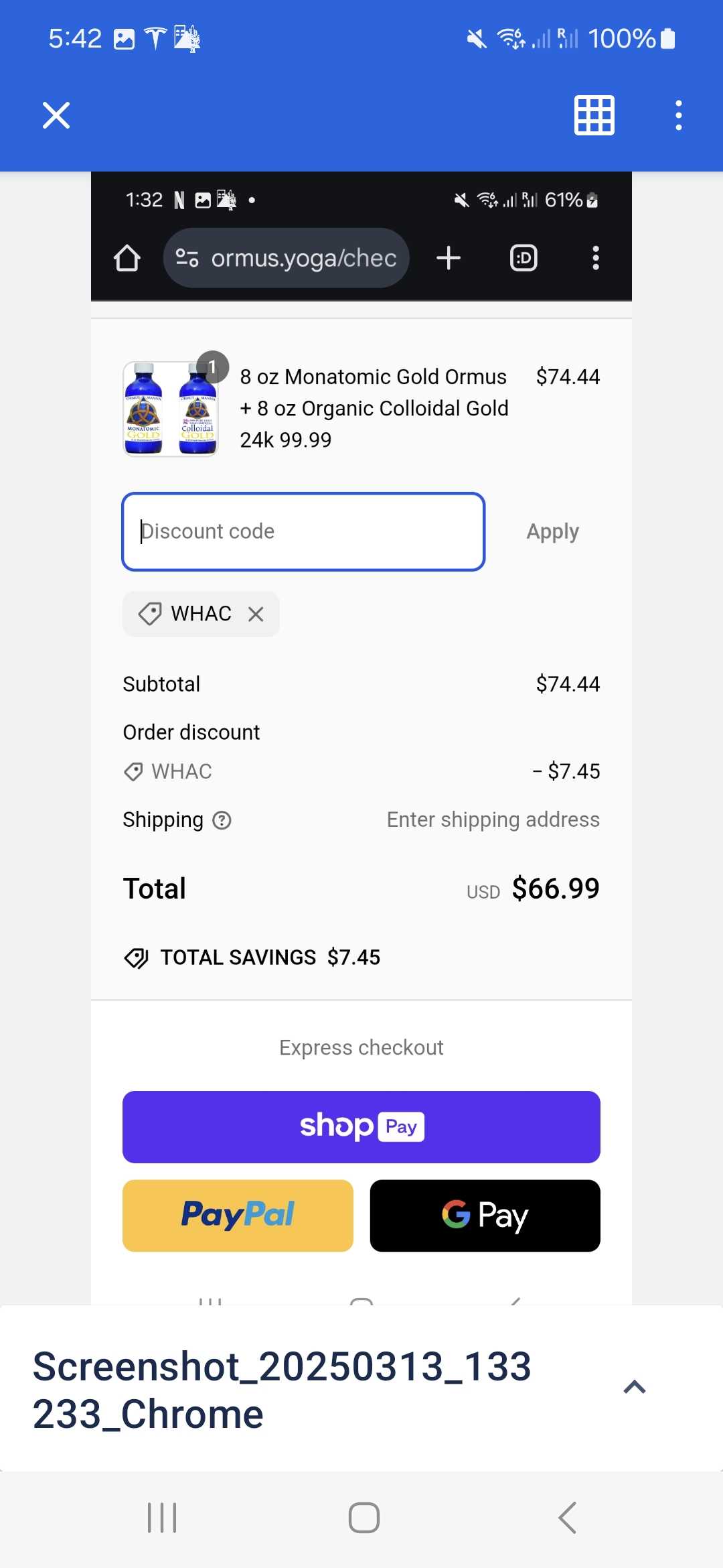Ormus Yoga coupon verification screenshot