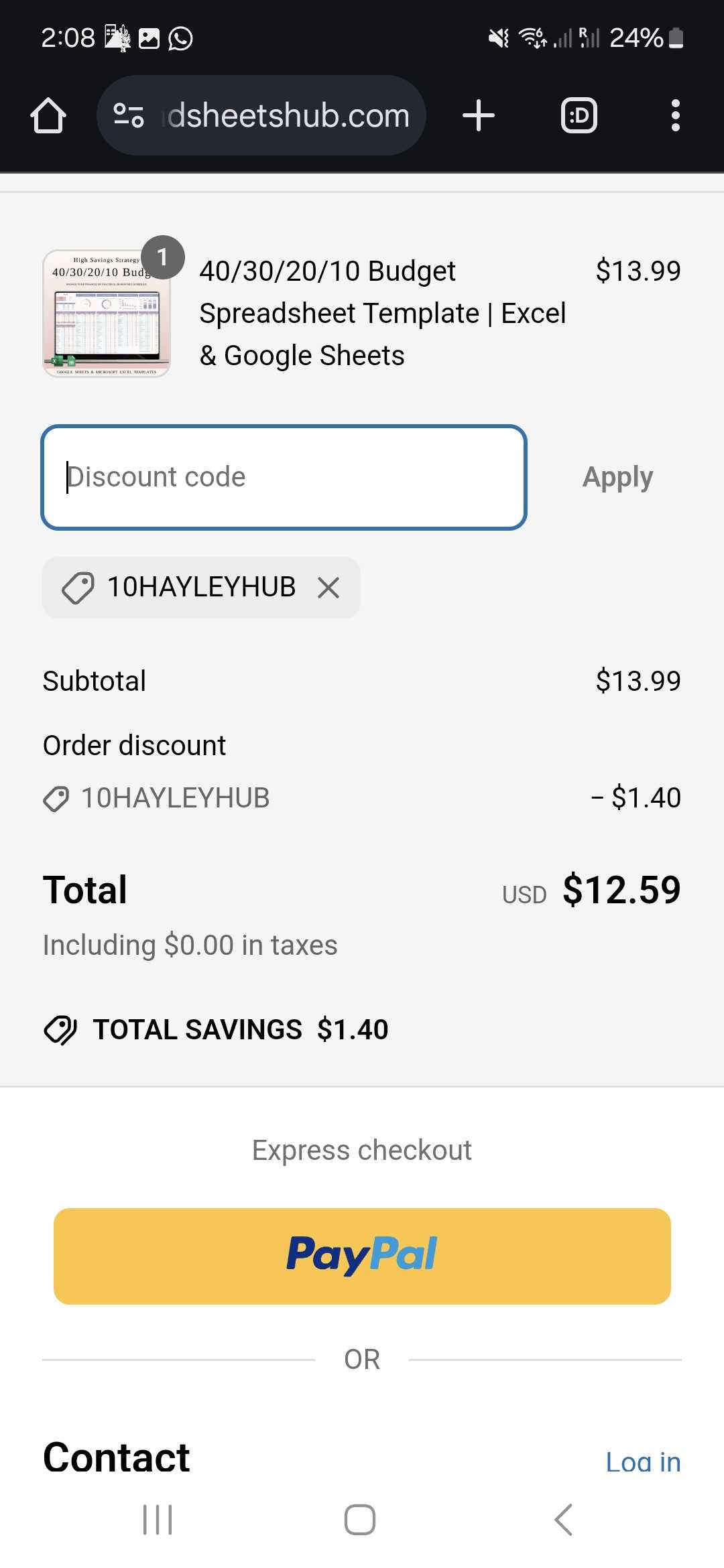 10HAYLEYHUB coupon verification screenshot