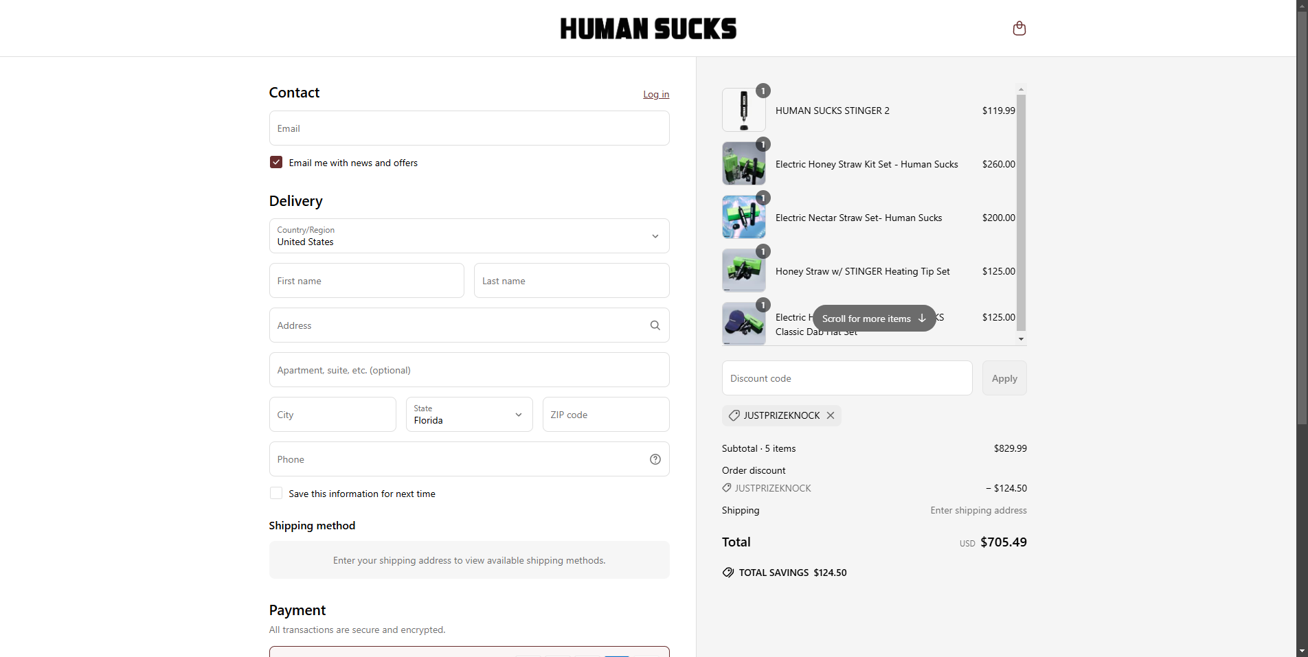 HUMAN SUCKS coupon verification screenshot