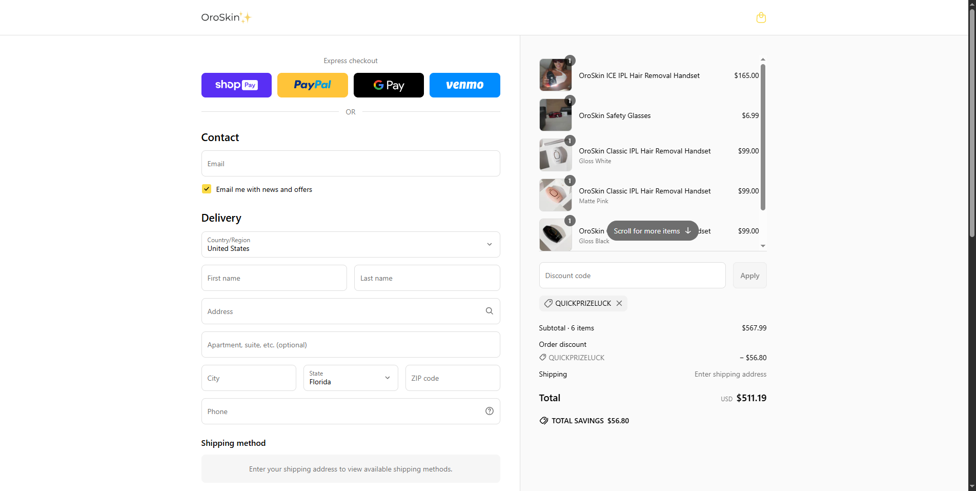 quickprizeluck coupon verification screenshot