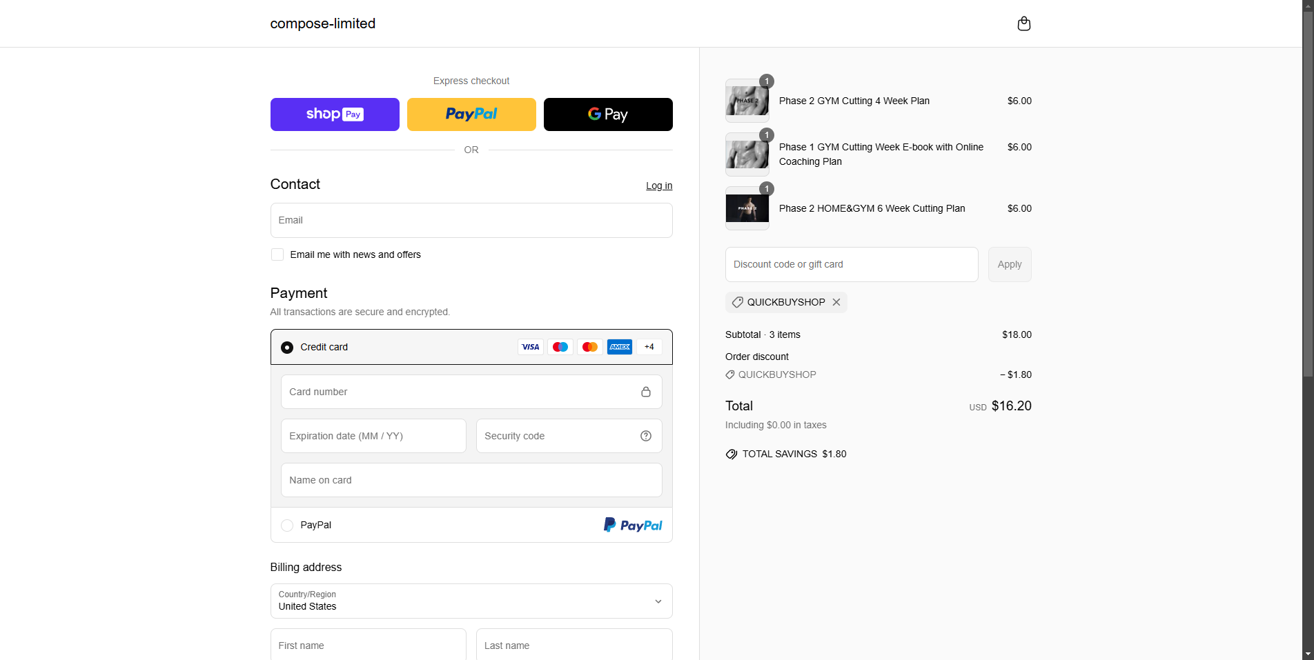 quickbuyshop coupon verification screenshot