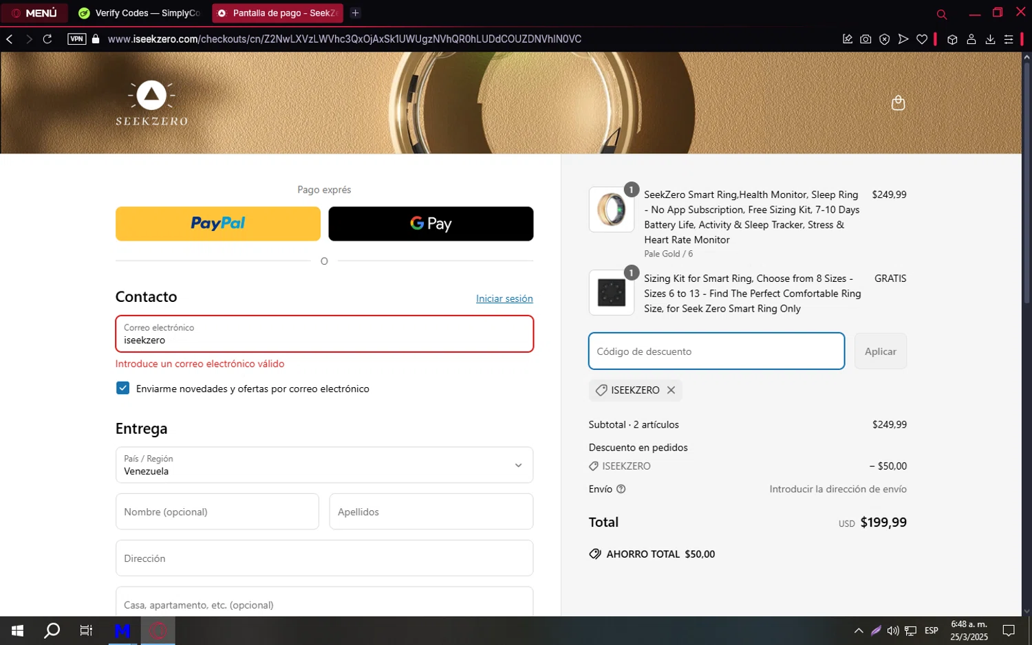 iseekzero coupon verification screenshot