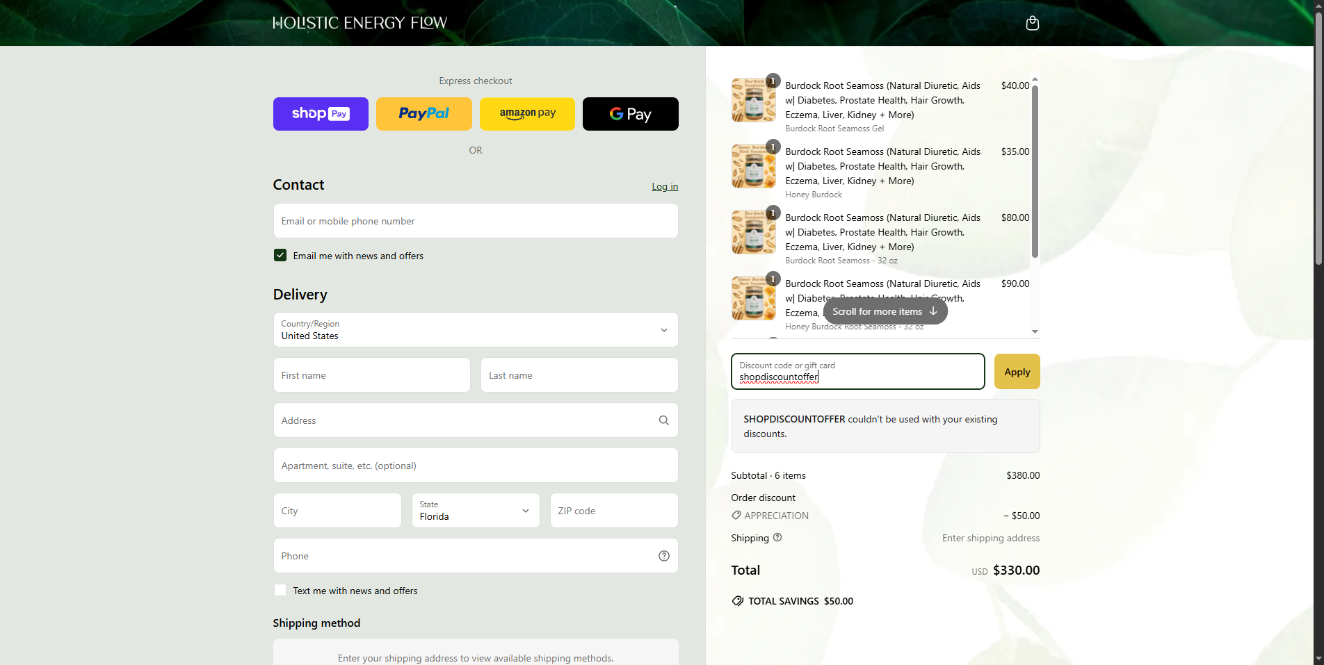 Holistic Energy Flow coupon verification screenshot
