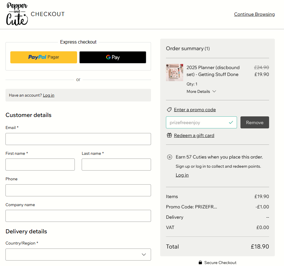 prizefreeenjoy coupon verification screenshot