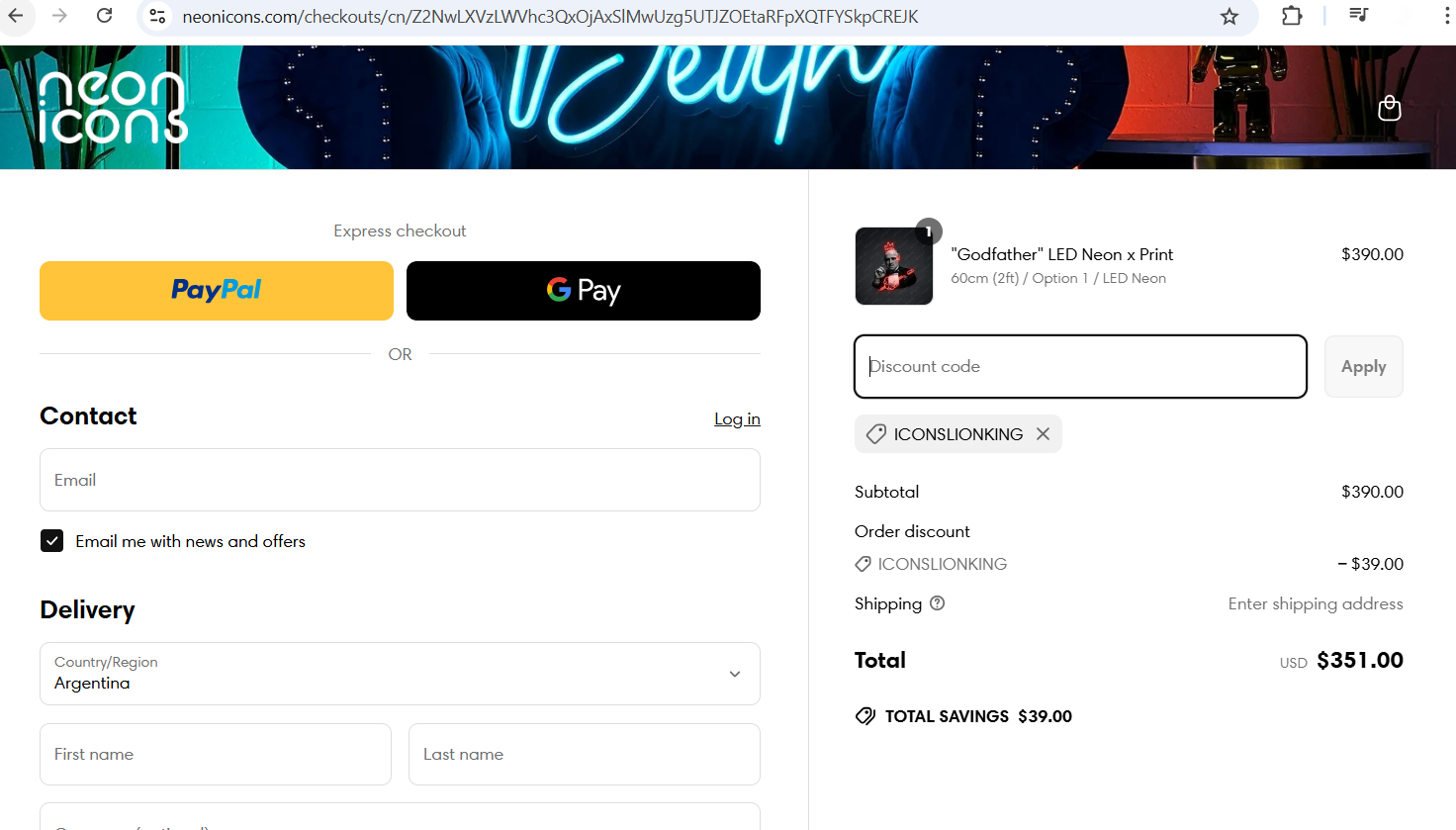 Neon Icons coupon verification screenshot
