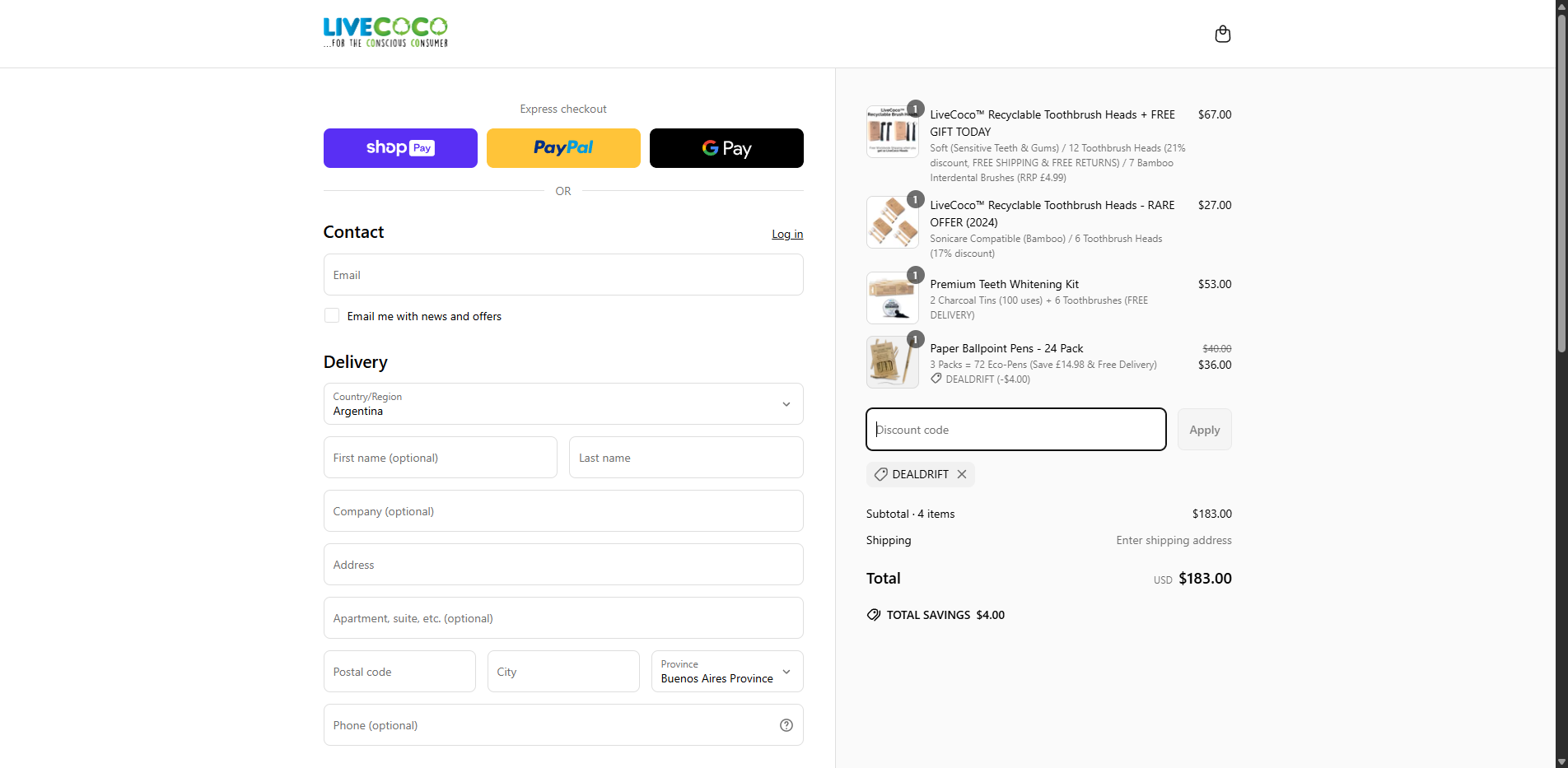 dealdrift coupon verification screenshot